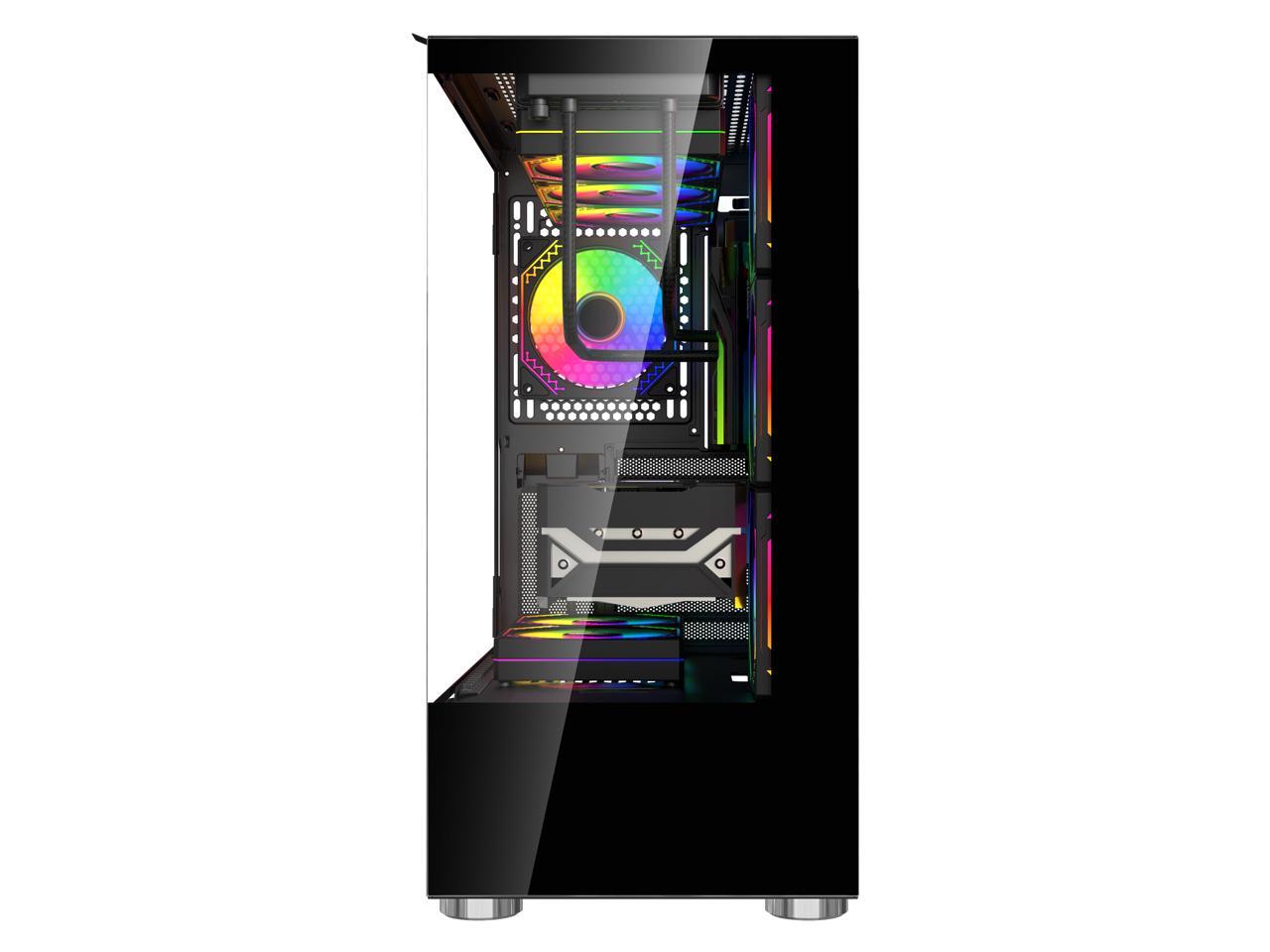 DIYPC ARGB-Q18-BK Black USB3.0 ATX Mid Tower Gaming Computer Case w/ Dual Tempered Glass Panel and 4 x ARGB 120mm Fans (Pre-Installed) 3