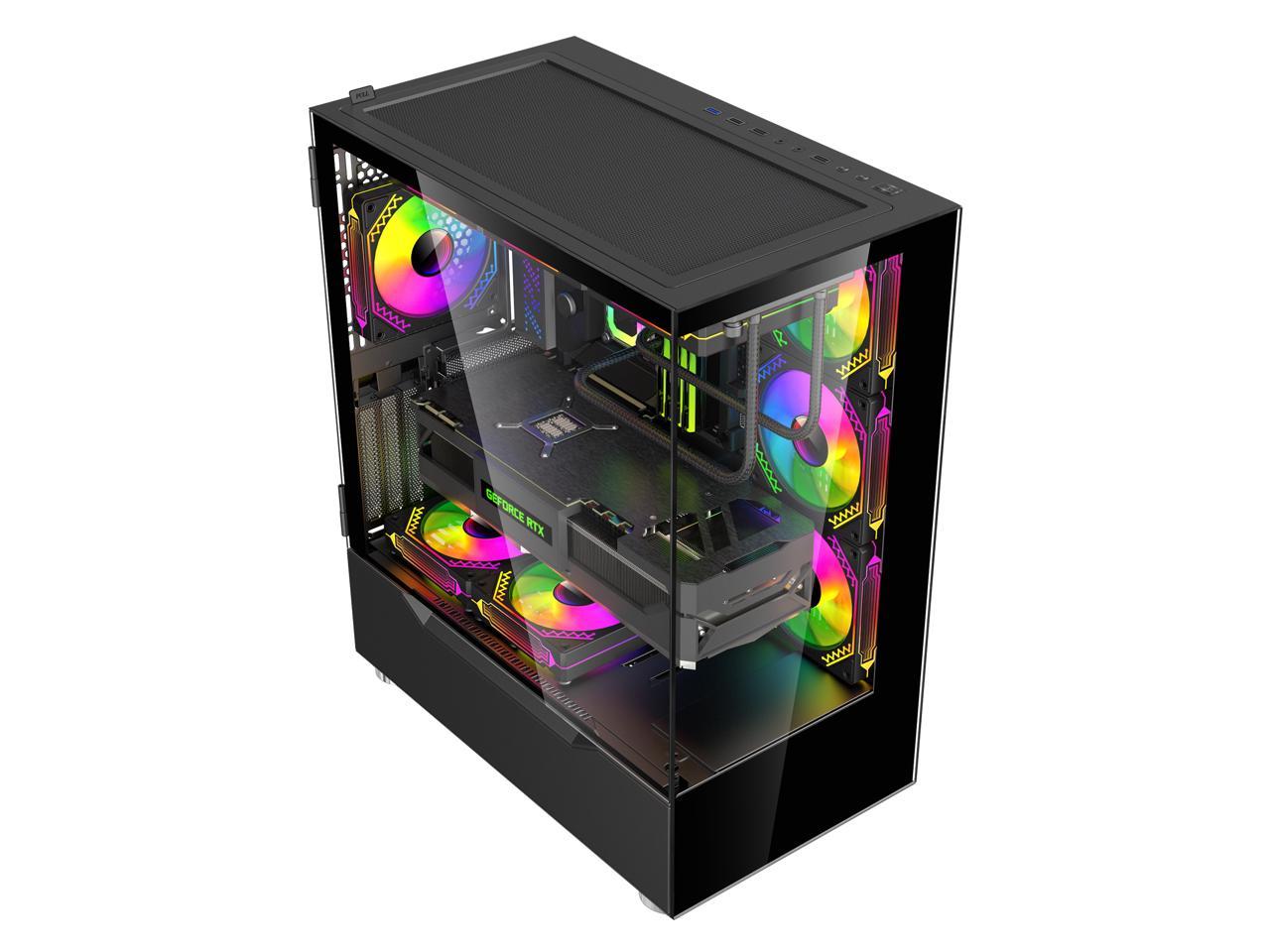 DIYPC ARGB-Q18-BK Black USB3.0 ATX Mid Tower Gaming Computer Case w/ Dual Tempered Glass Panel and 4 x ARGB 120mm Fans (Pre-Installed) 2