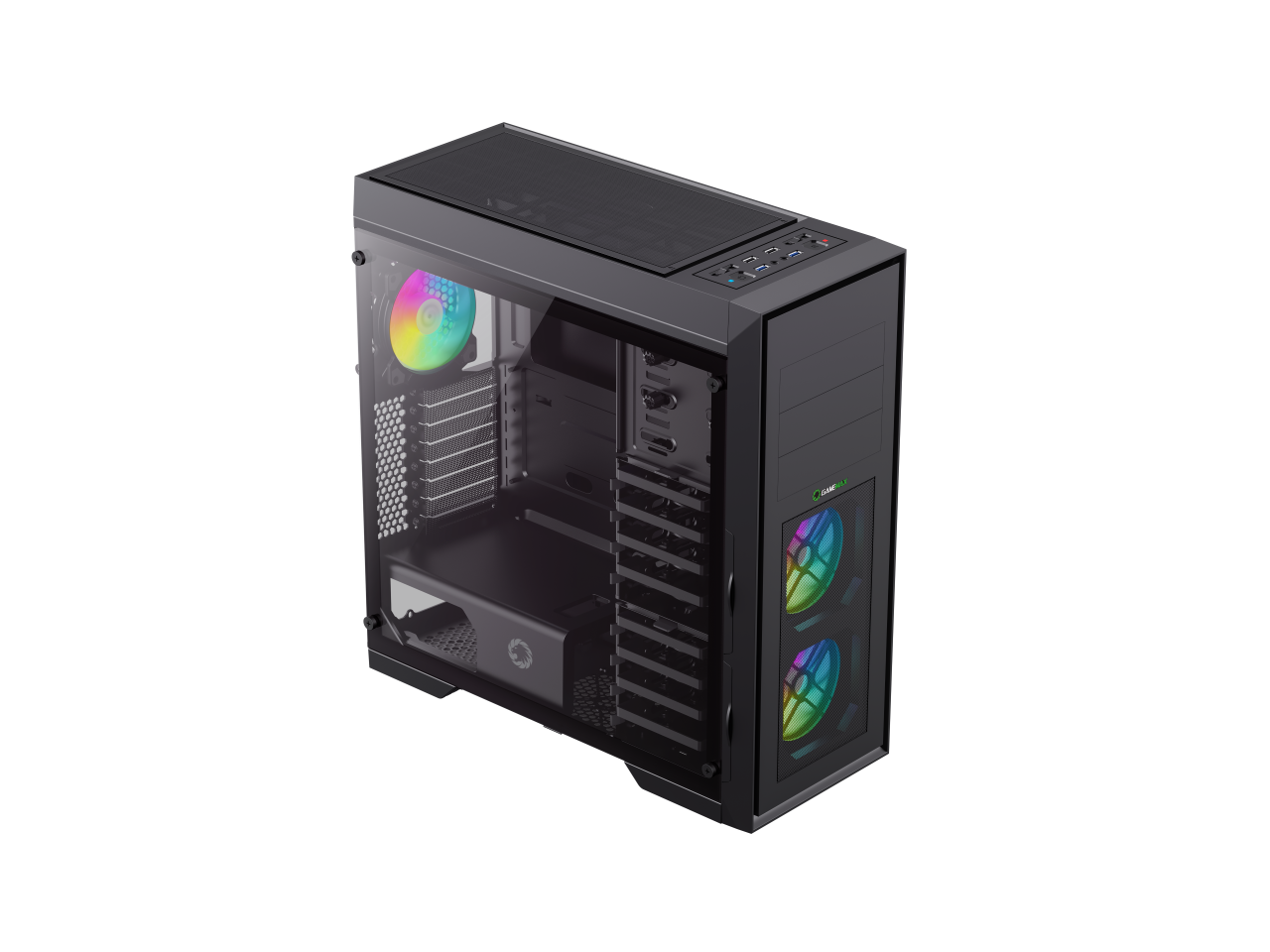 GAMEMAX Master TG Black Tempered Glass Full Tower Computer Case w/3x120mm Autoflow Rainbow Fans (Pre-Installed) 2