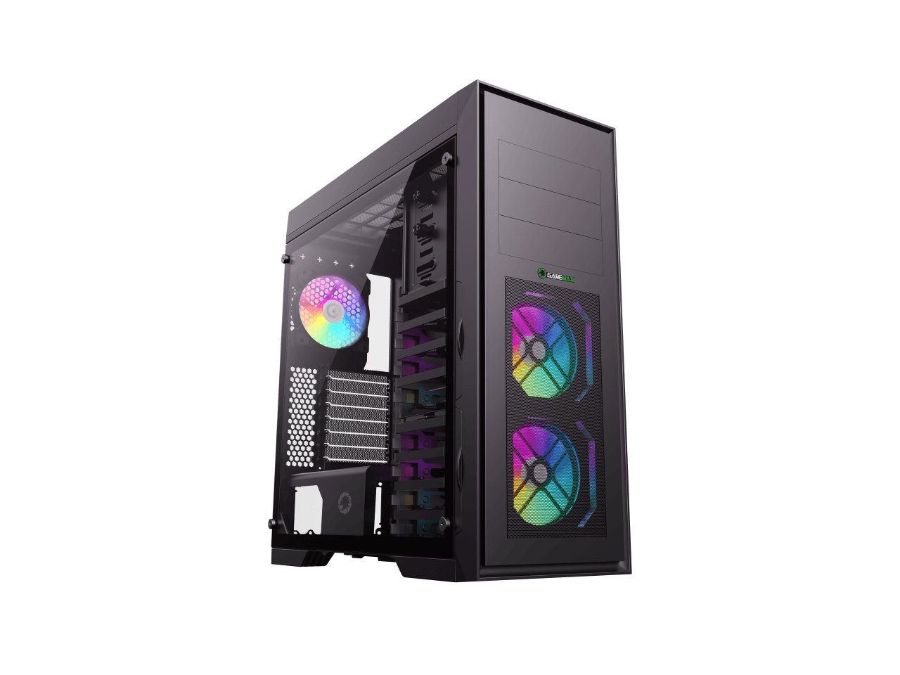 GAMEMAX Master TG Black Tempered Glass Full Tower Computer Case w/3x120mm Autoflow Rainbow Fans (Pre-Installed) 1