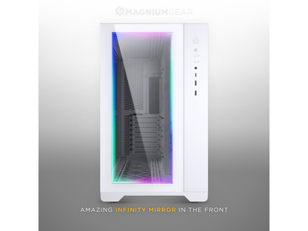 MagniumGear NEO Qube 2 IM, Dual Chamber ATX Mid-tower, Digital-RGB Infinity Mirror Front Panel, Front I/O USB Type C, Tempered Glass Panels, White 3