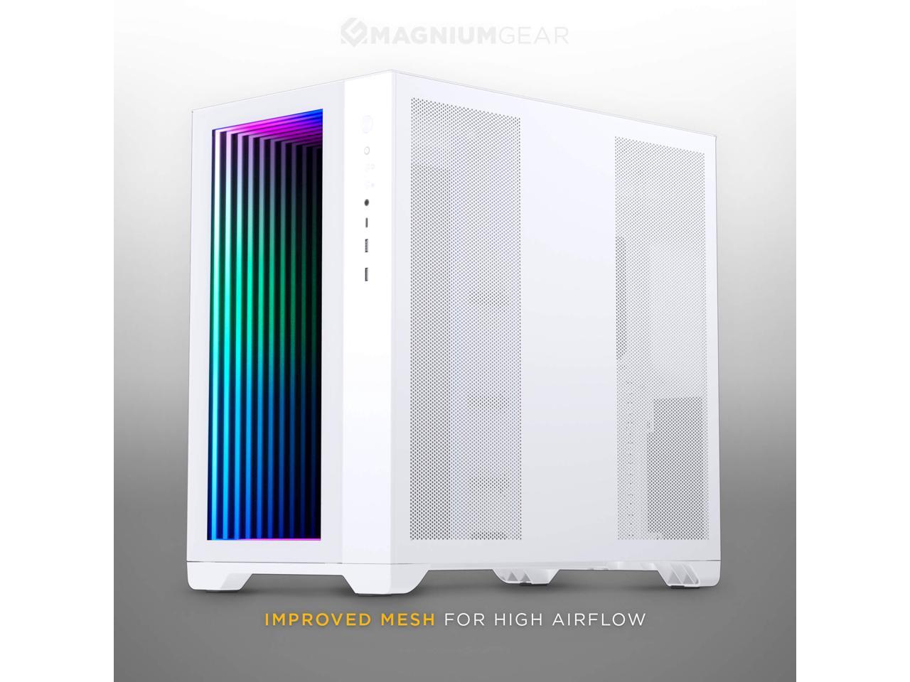 MagniumGear NEO Qube 2 IM, Dual Chamber ATX Mid-tower, Digital-RGB Infinity Mirror Front Panel, Front I/O USB Type C, Tempered Glass Panels, White 4