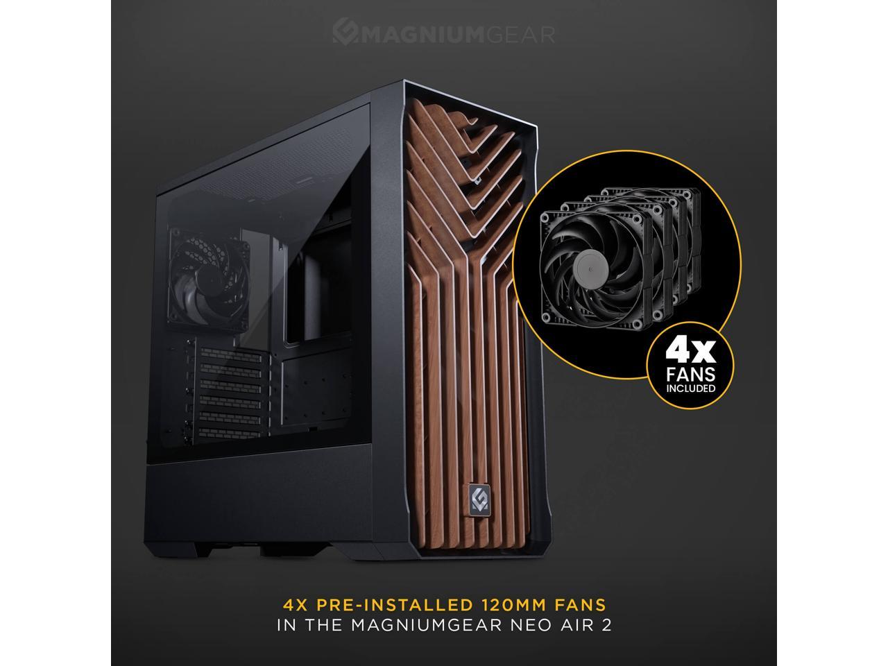 MagniumGear Neo Air 2 ATX Mid-tower, High Airflow wood texture front panel design, 4x 120 Black fans, Tempered Glass, Black 2