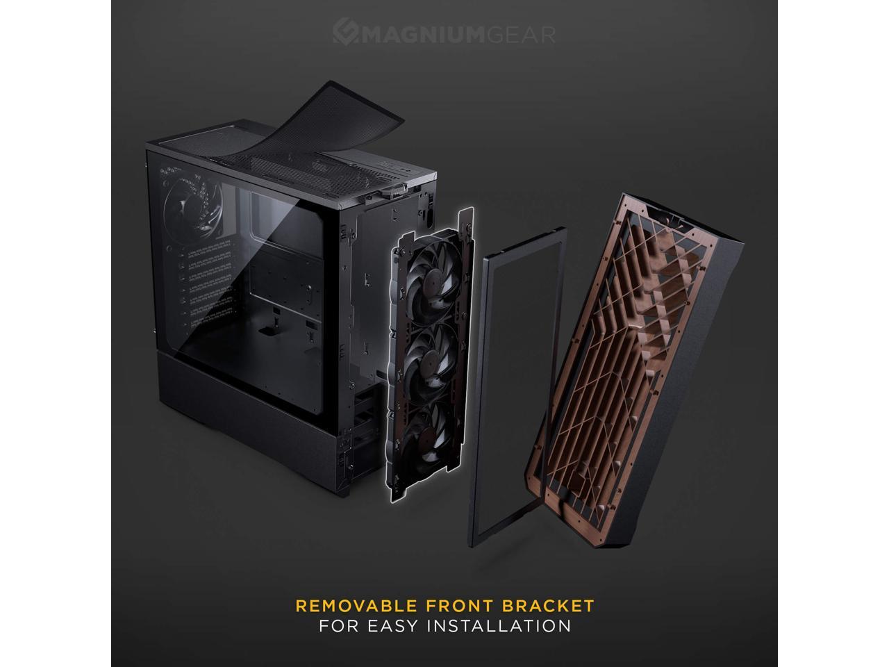 MagniumGear Neo Air 2 ATX Mid-tower, High Airflow wood texture front panel design, 4x 120 Black fans, Tempered Glass, Black 4