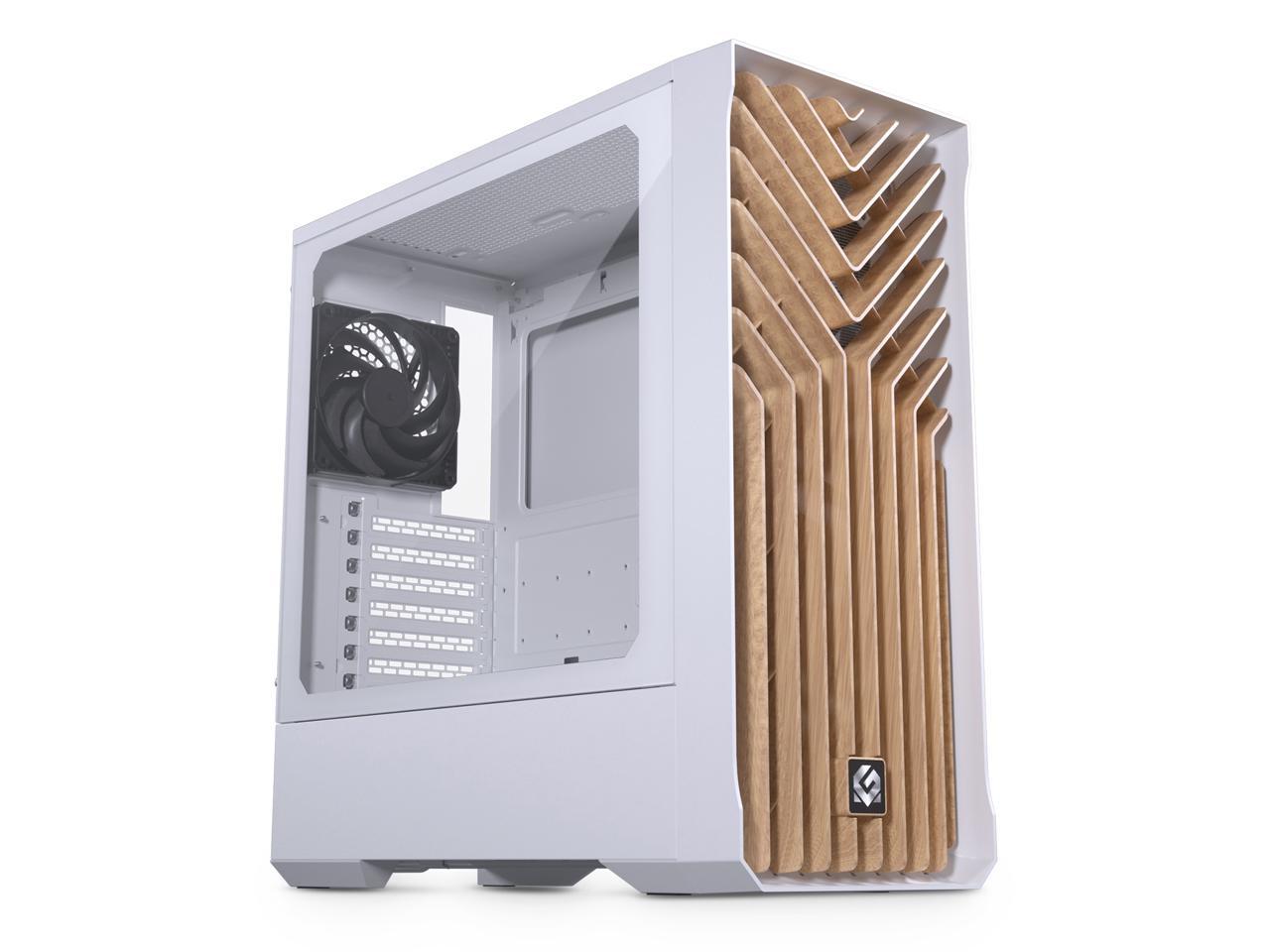 MagniumGear Neo Air 2 ATX Mid-tower, High Airflow wood texture front panel design, 4x 120 Black fans, Tempered Glass, White 1