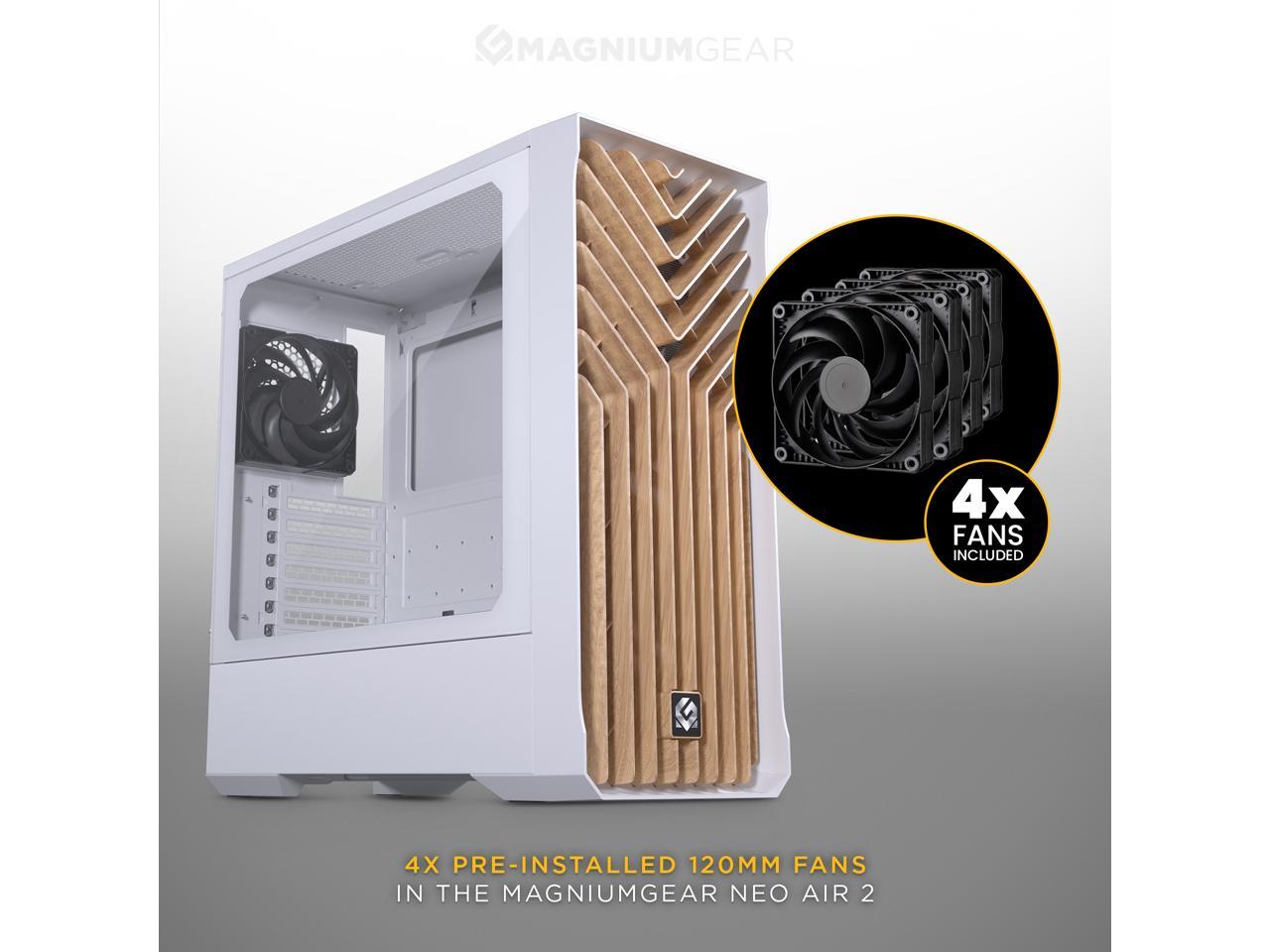 MagniumGear Neo Air 2 ATX Mid-tower, High Airflow wood texture front panel design, 4x 120 Black fans, Tempered Glass, White 2