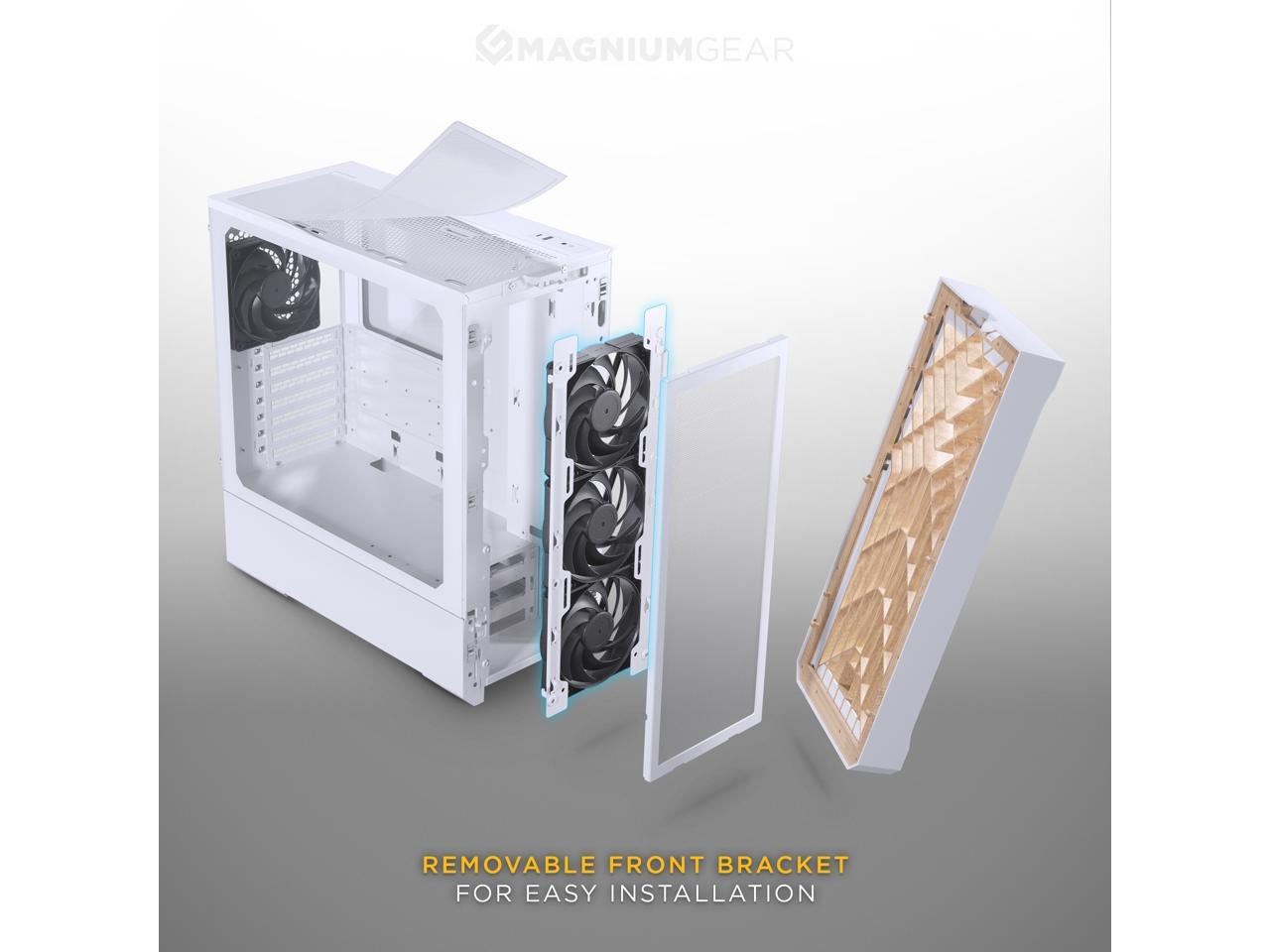 MagniumGear Neo Air 2 ATX Mid-tower, High Airflow wood texture front panel design, 4x 120 Black fans, Tempered Glass, White 4