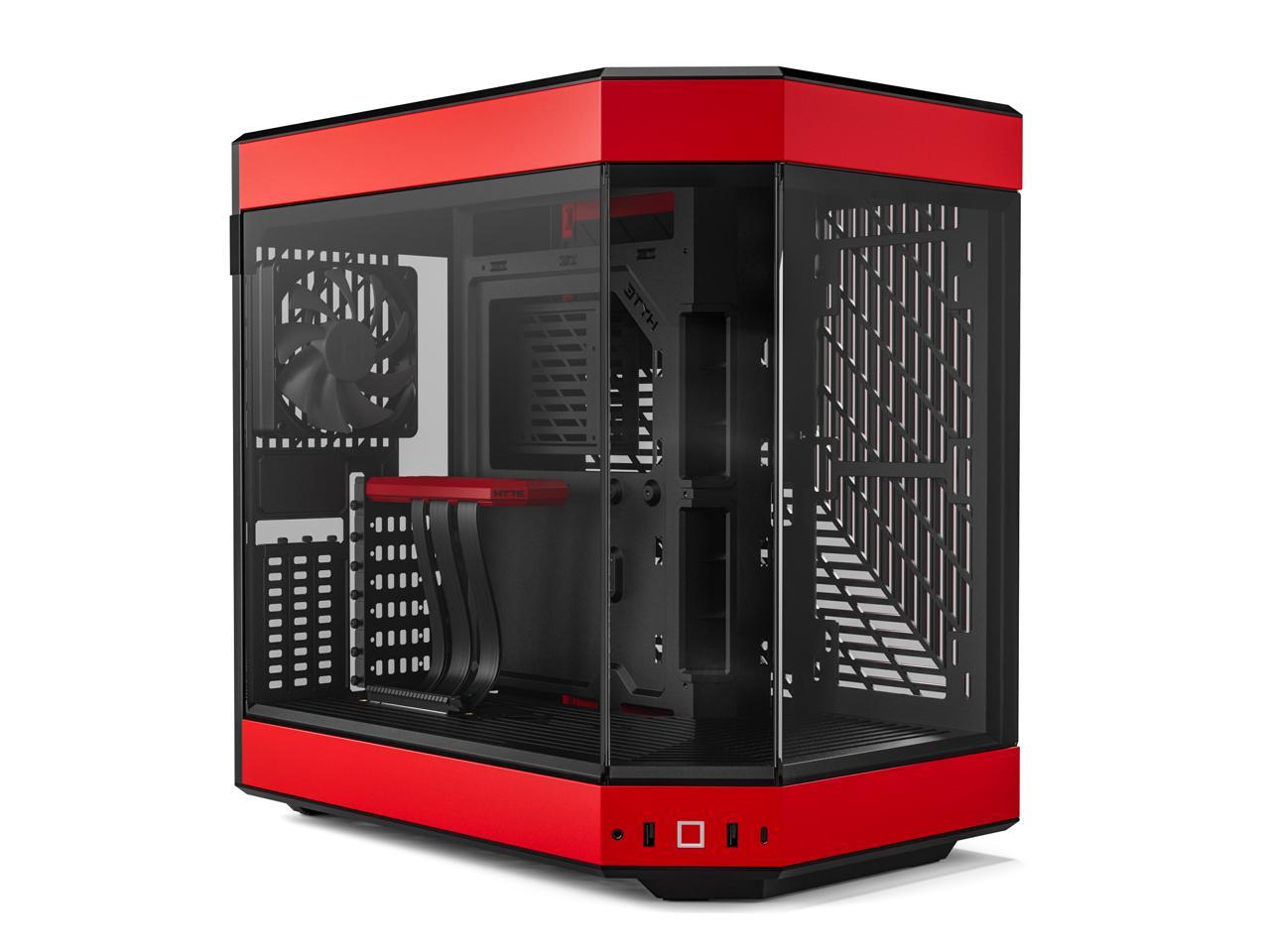 HYTE Y60 Modern Aesthetic Dual Chamber Panoramic Tempered Glass Mid-Tower ATX Computer Gaming Case with PCIe 4.0 Riser Cable Included, Red 1