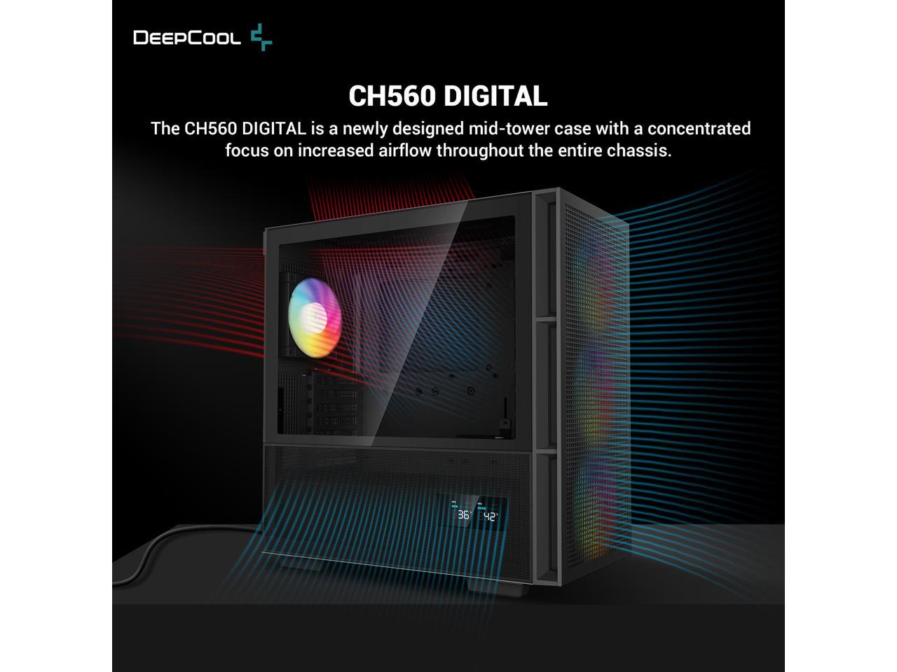 DeepCool CH560 DIGITAL ATX Airflow case, Dual Status Display, 3x Pre-Installed 140mm ARGB Fans, Hybrid Mesh/Tempered Glass Side Panel, Magnetic Top Mesh Filter, Type-C, USB 3.0, Black 2