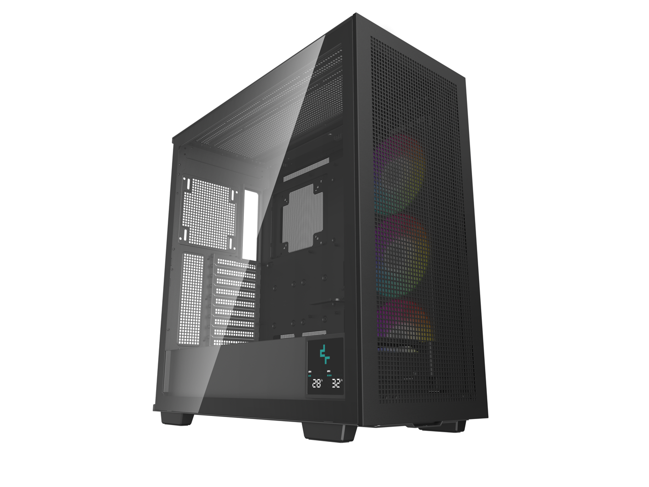 DeepCool MORPHEUS ATX+ Modular Airflow case, Single and Dual Chamber Configurations, Dual Status Display, Trinity 140mm ARGB Fans, Vertical Mount and Gen 4 Riser Cable, Magnetic Mesh Filters, Black 1