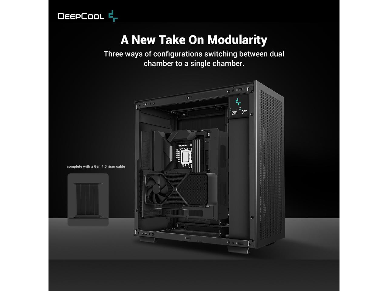 DeepCool MORPHEUS ATX+ Modular Airflow case, Single and Dual Chamber Configurations, Dual Status Display, Trinity 140mm ARGB Fans, Vertical Mount and Gen 4 Riser Cable, Magnetic Mesh Filters, Black 2