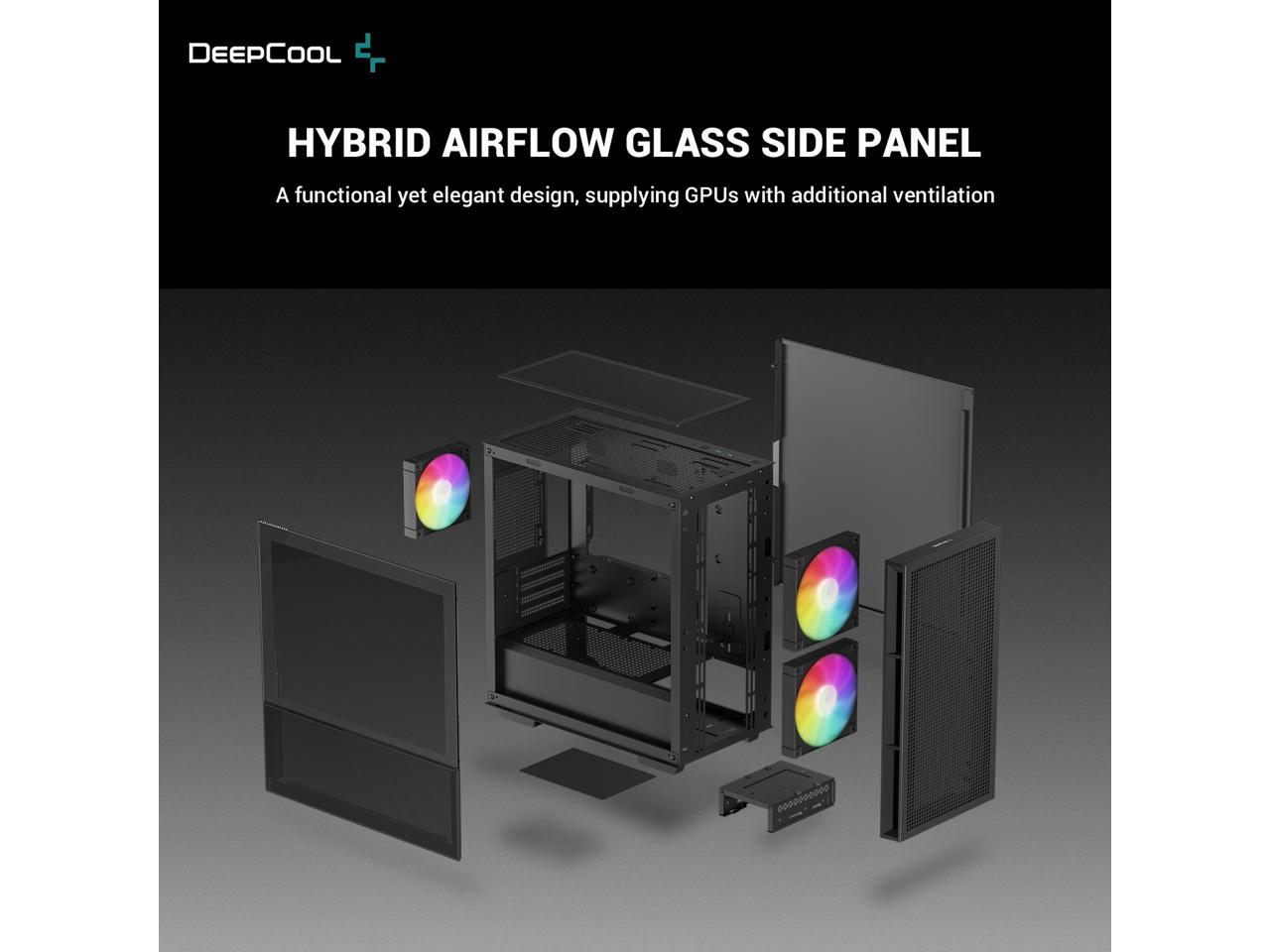 DeepCool CH360 mATX Airflow case, 2x Pre-Installed 140mm ARGB Fans, 120mm ARGB rear fan, Hybrid Mesh/Tempered Glass Side Panel, Magnetic Mesh Filter, Type-C, USB 3.0, Black 3