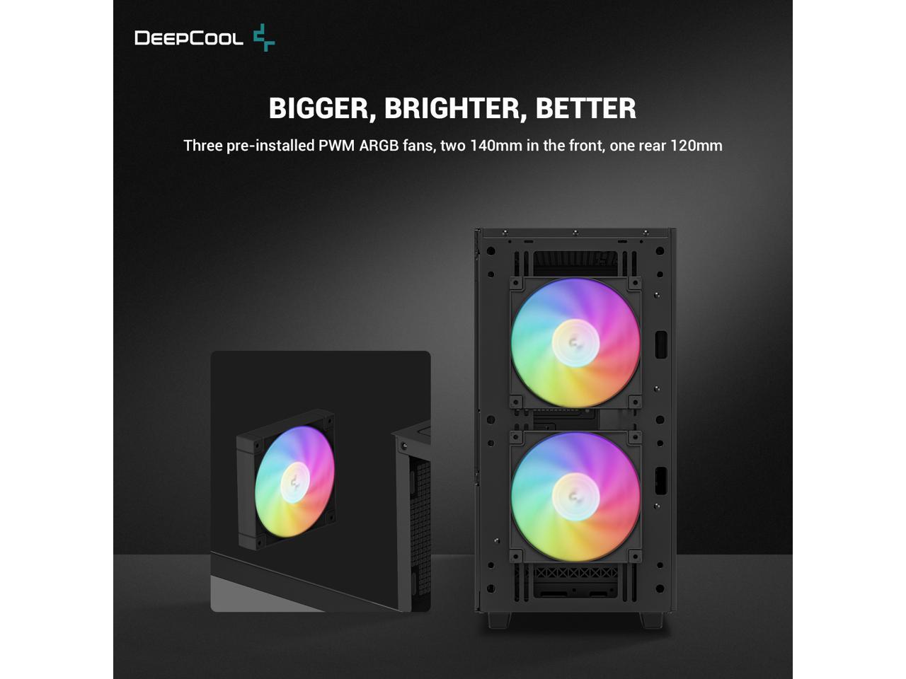 DeepCool CH360 mATX Airflow case, 2x Pre-Installed 140mm ARGB Fans, 120mm ARGB rear fan, Hybrid Mesh/Tempered Glass Side Panel, Magnetic Mesh Filter, Type-C, USB 3.0, Black 5