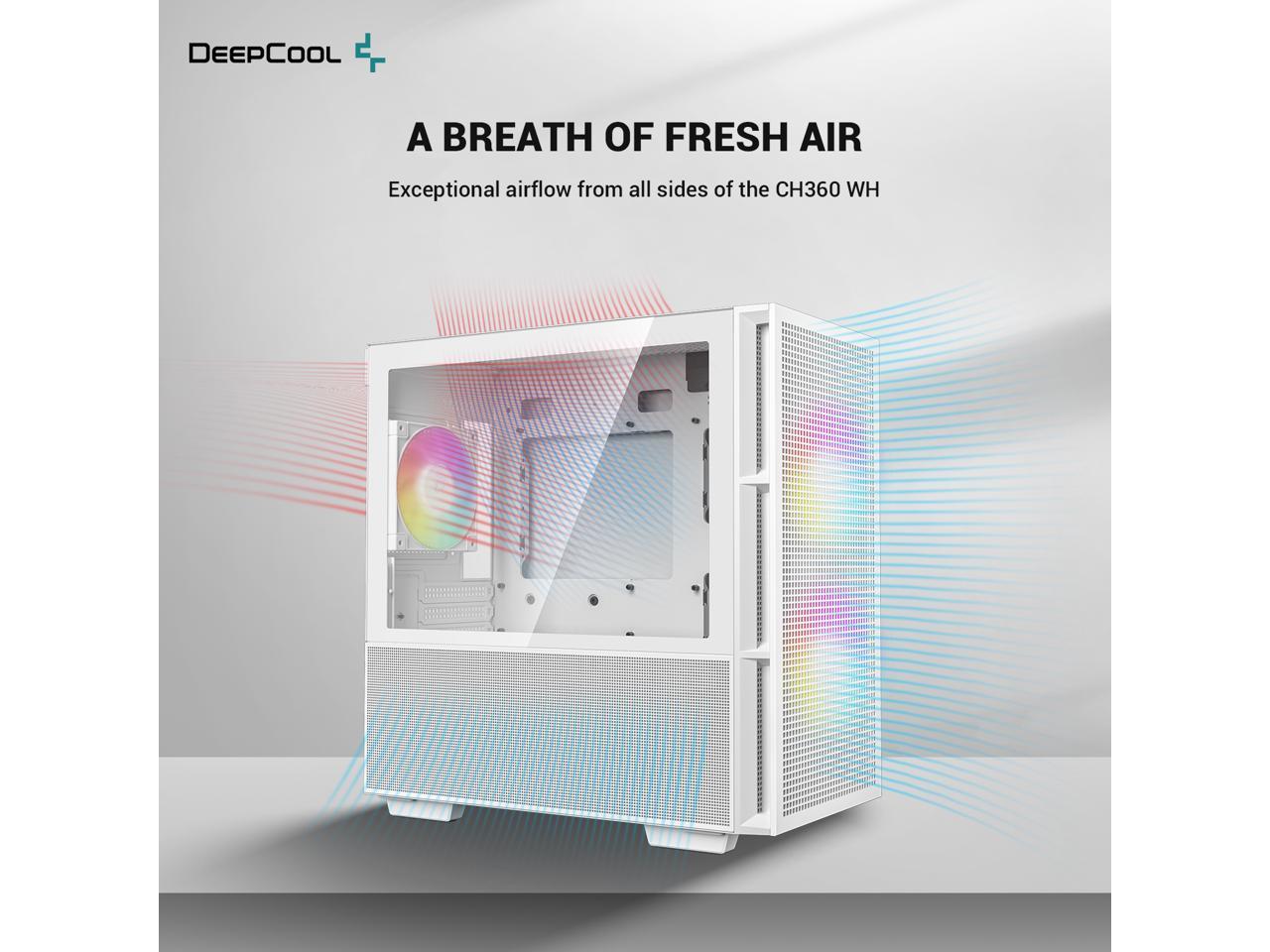 DeepCool CH360 WH mATX Airflow case, 2x Pre-Installed 140mm ARGB Fans, 120mm ARGB rear fan, Hybrid Mesh/Tempered Glass Side Panel, Magnetic Mesh Filter, Type-C, USB 3.0, White 2