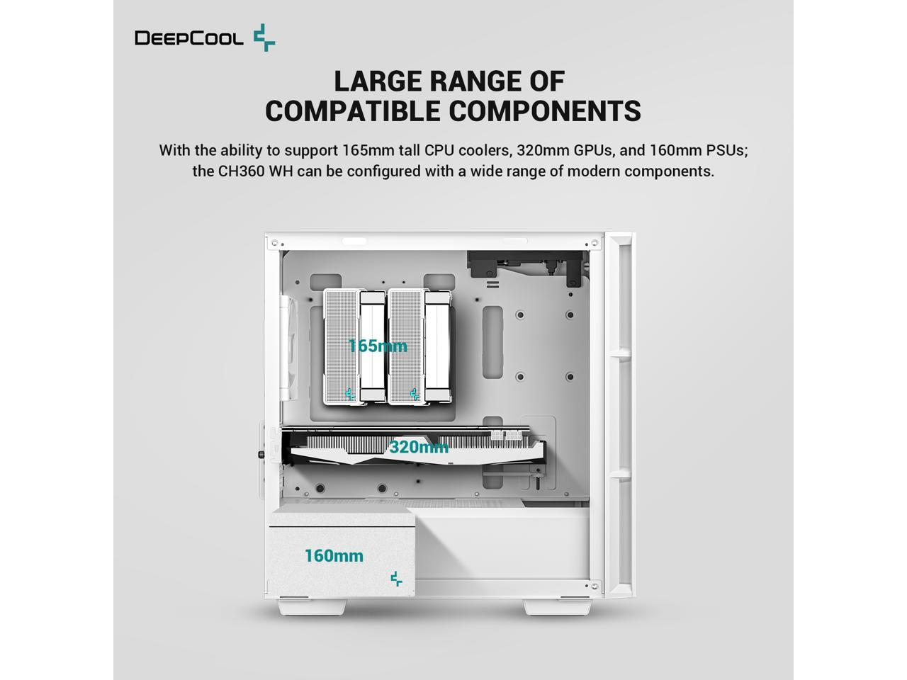 DeepCool CH360 WH mATX Airflow case, 2x Pre-Installed 140mm ARGB Fans, 120mm ARGB rear fan, Hybrid Mesh/Tempered Glass Side Panel, Magnetic Mesh Filter, Type-C, USB 3.0, White 4