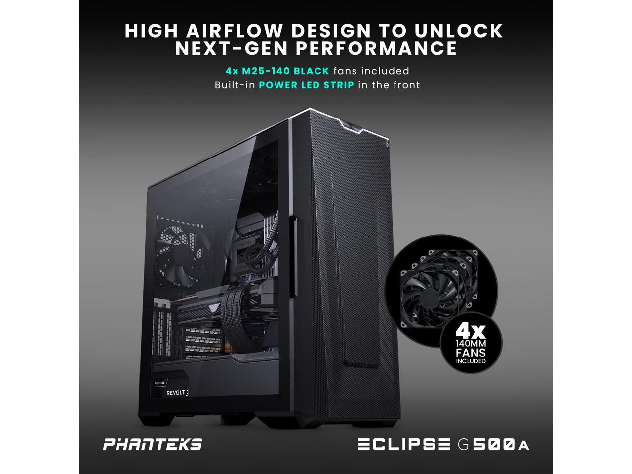 Phanteks Eclipse G500A Performance Edition, High Performance Mid-Tower Case, Mesh Front Panel, Tempered Glass Window, 4x M25-140 Fans, Black 2