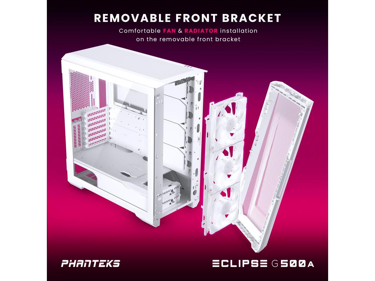 Phanteks Eclipse G500A DRGB, High Performance Mid-Tower Case, Mesh Front Panel, Integrated D/A-RGB Lighting, Tempered Glass Window, 3x M25-140 D-RGB Fans, Matte White 3