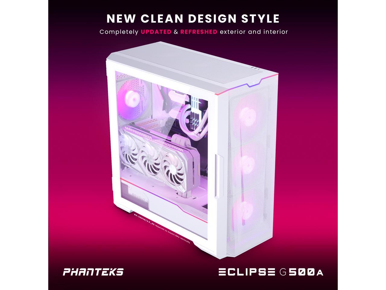 Phanteks Eclipse G500A DRGB, High Performance Mid-Tower Case, Mesh Front Panel, Integrated D/A-RGB Lighting, Tempered Glass Window, 3x M25-140 D-RGB Fans, Matte White 5