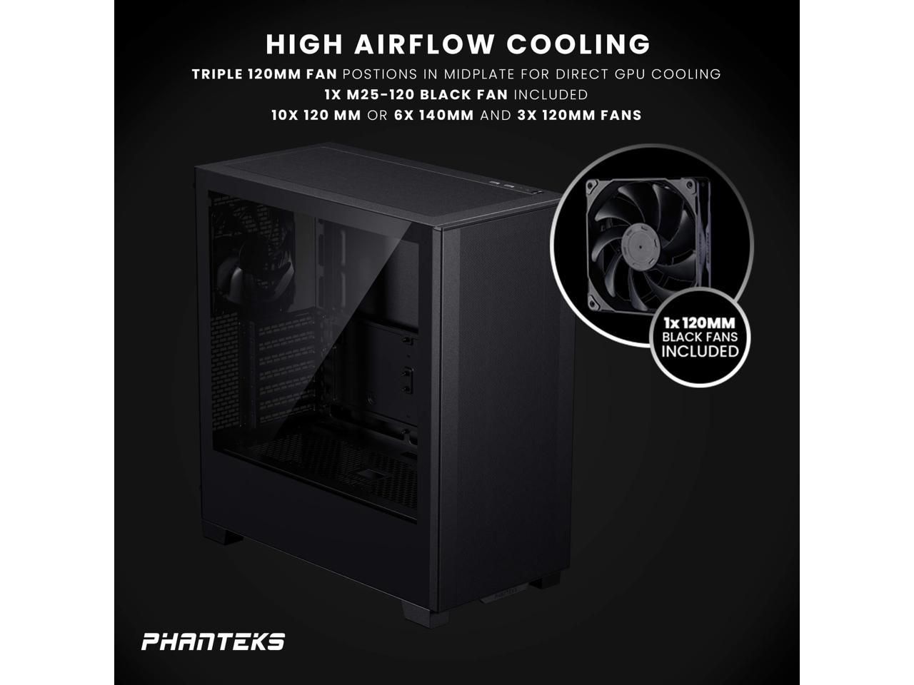 Phanteks XT Pro, Mid-Tower Gaming Chassis, High Airflow Performance Mesh, Tempered Glass Window, 1x M25-120 Black fan included,  Black 2