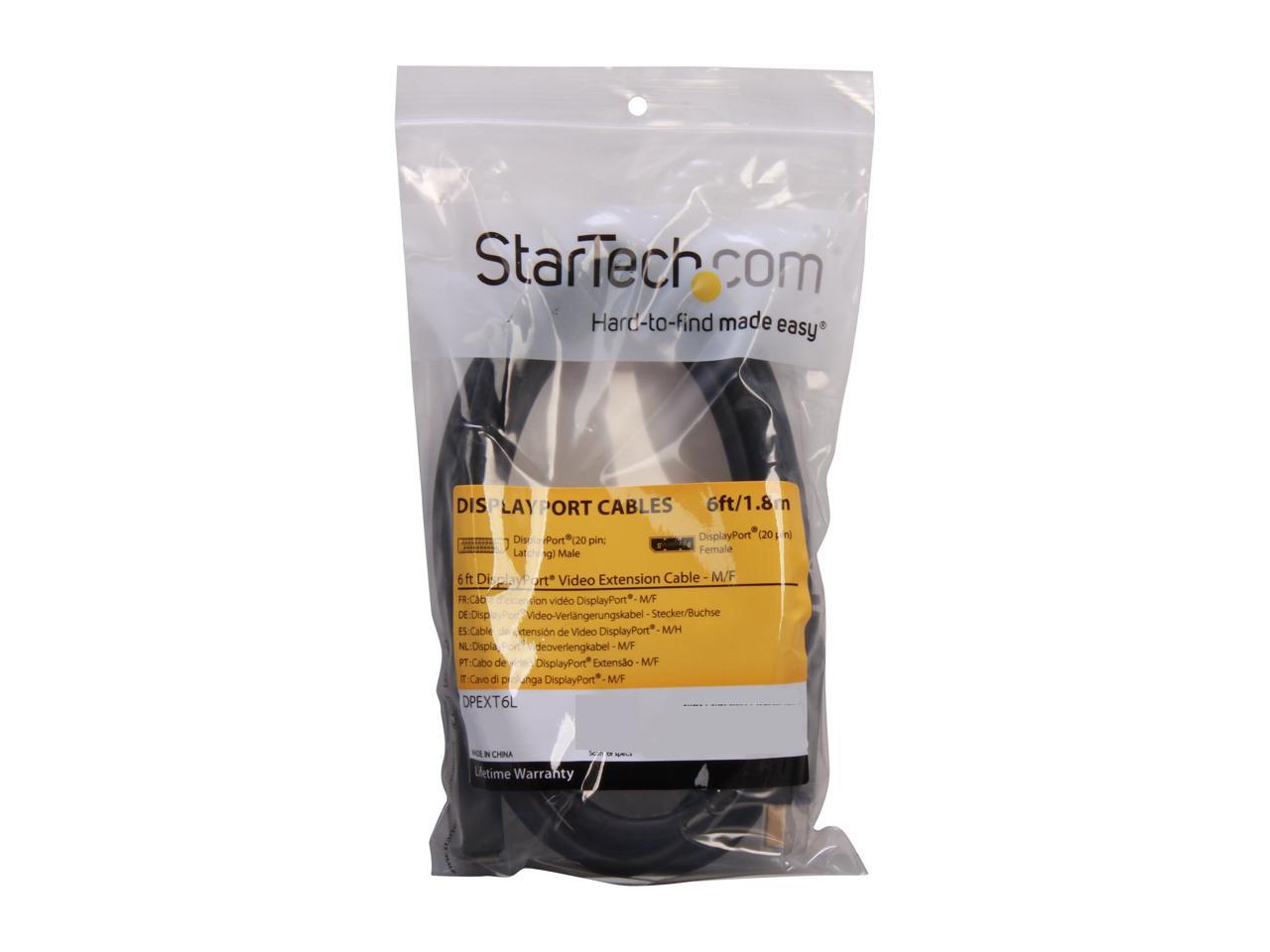 StarTech.com DPEXT6L 6 ft. Black Connector A: 1 - DisplayPort (20 pin; Latching) Male
Connector B: 1 - DisplayPort (20 pin) Female DisplayPort Video Extension Cable Male to Female 3