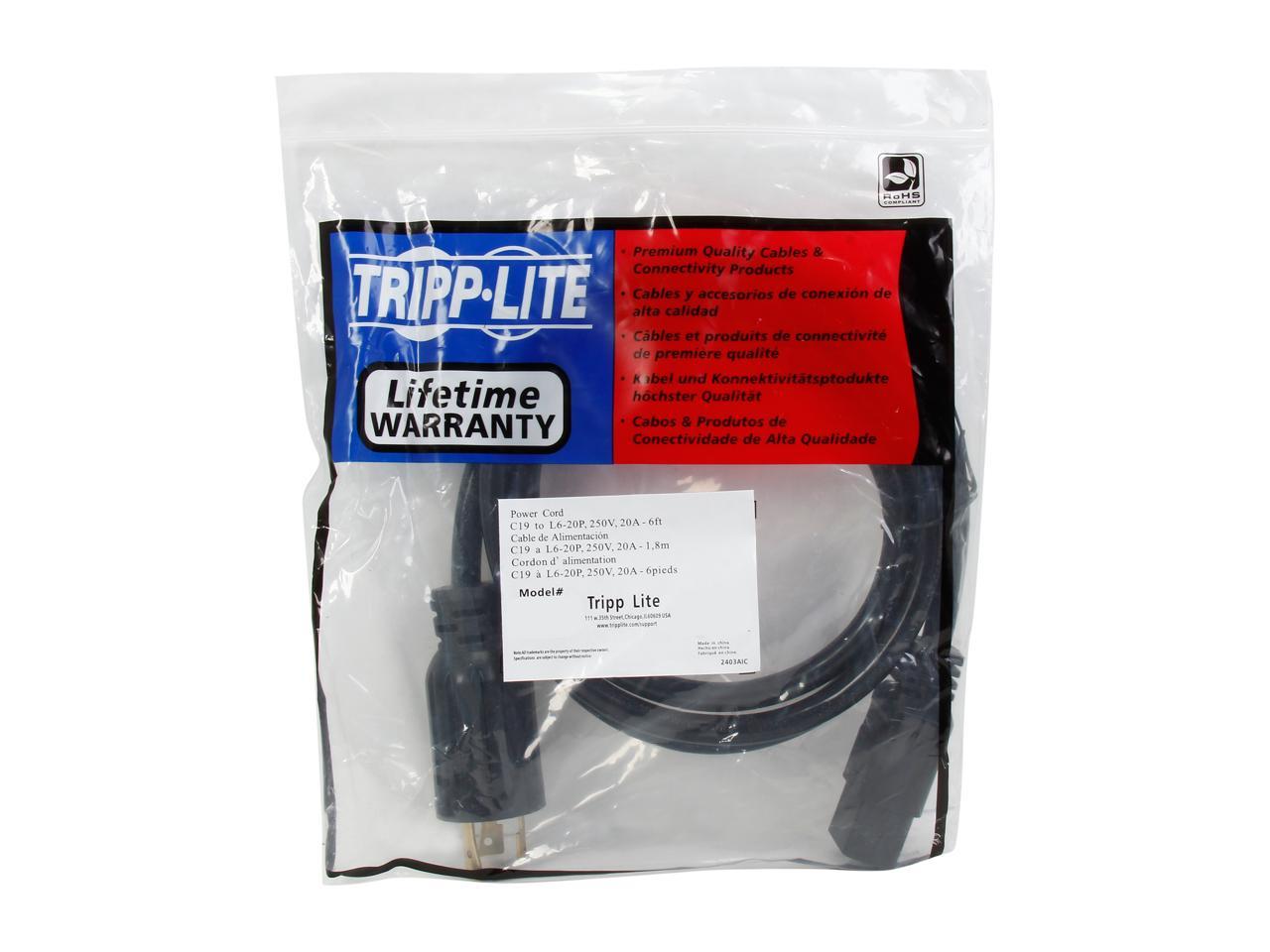 Tripp Lite Model P040-006 6 ft. 12AWG Heavy Duty Power Cord (IEC-320-C19 to NEMA L6-20P) 3