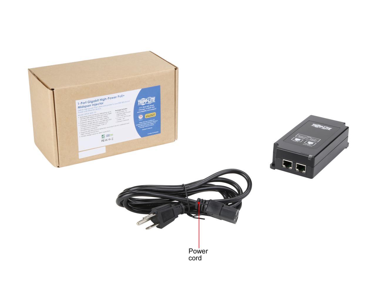 Tripp Lite Gigabit Midspan PoE+ Injector Active IEEE 802.3at/802.3af 1-Port (NPOE-30W-1G) 5