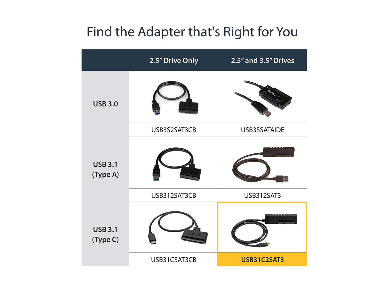 StarTech USB31C2SAT3 USB C to SATA Adapter Cable - for 2.5 / 3.5” SATA Drives - 10Gbps - USB 3.1 - SATA to USB Adapter - External Hard Drive Cable 3