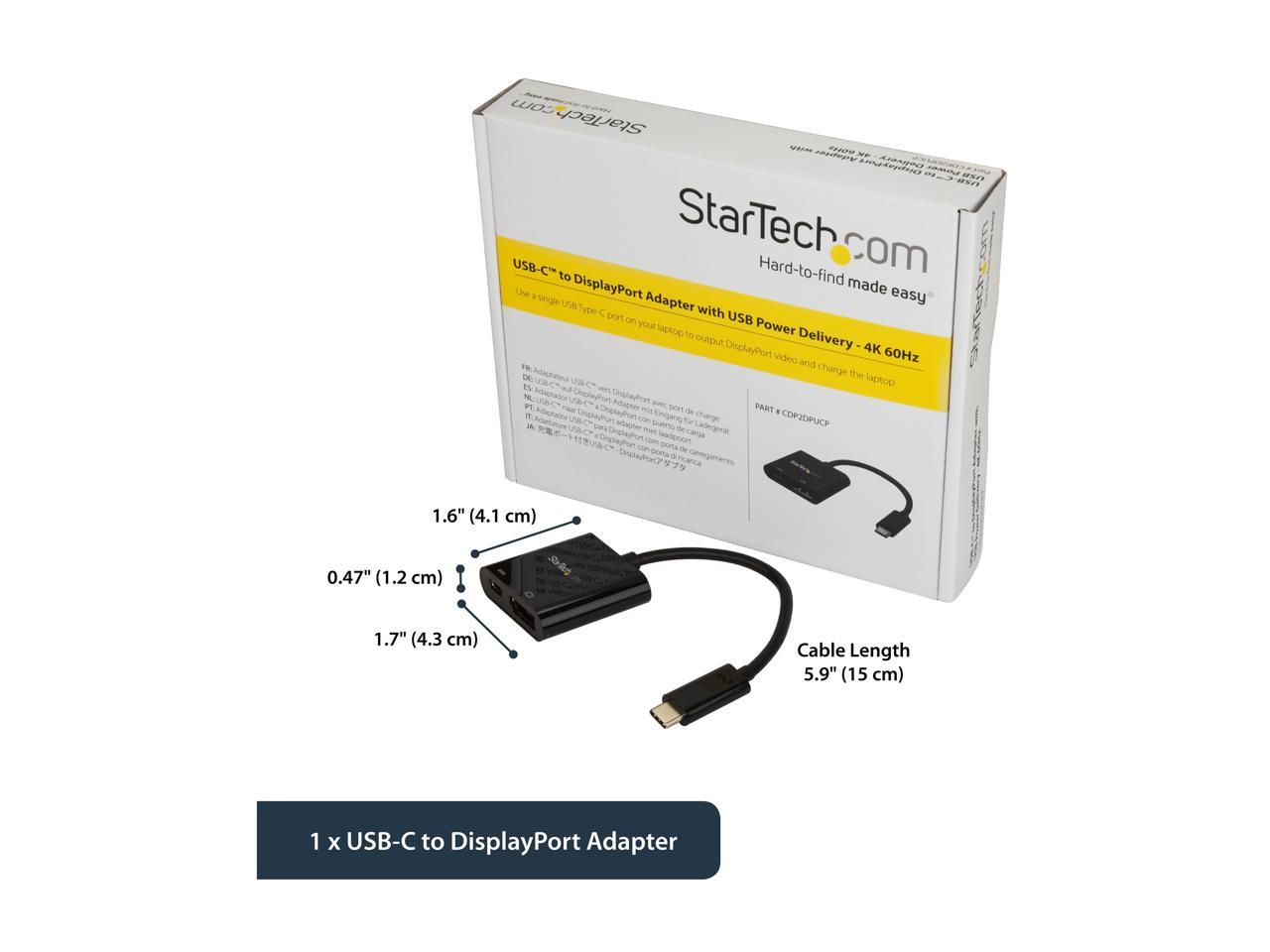 StarTech CDP2DPUCP USB C to DisplayPort Adapter - with Power Delivery (USB PD) - Power Pass Through Charging - 4K 60Hz - USB-C to DisplayPort 5