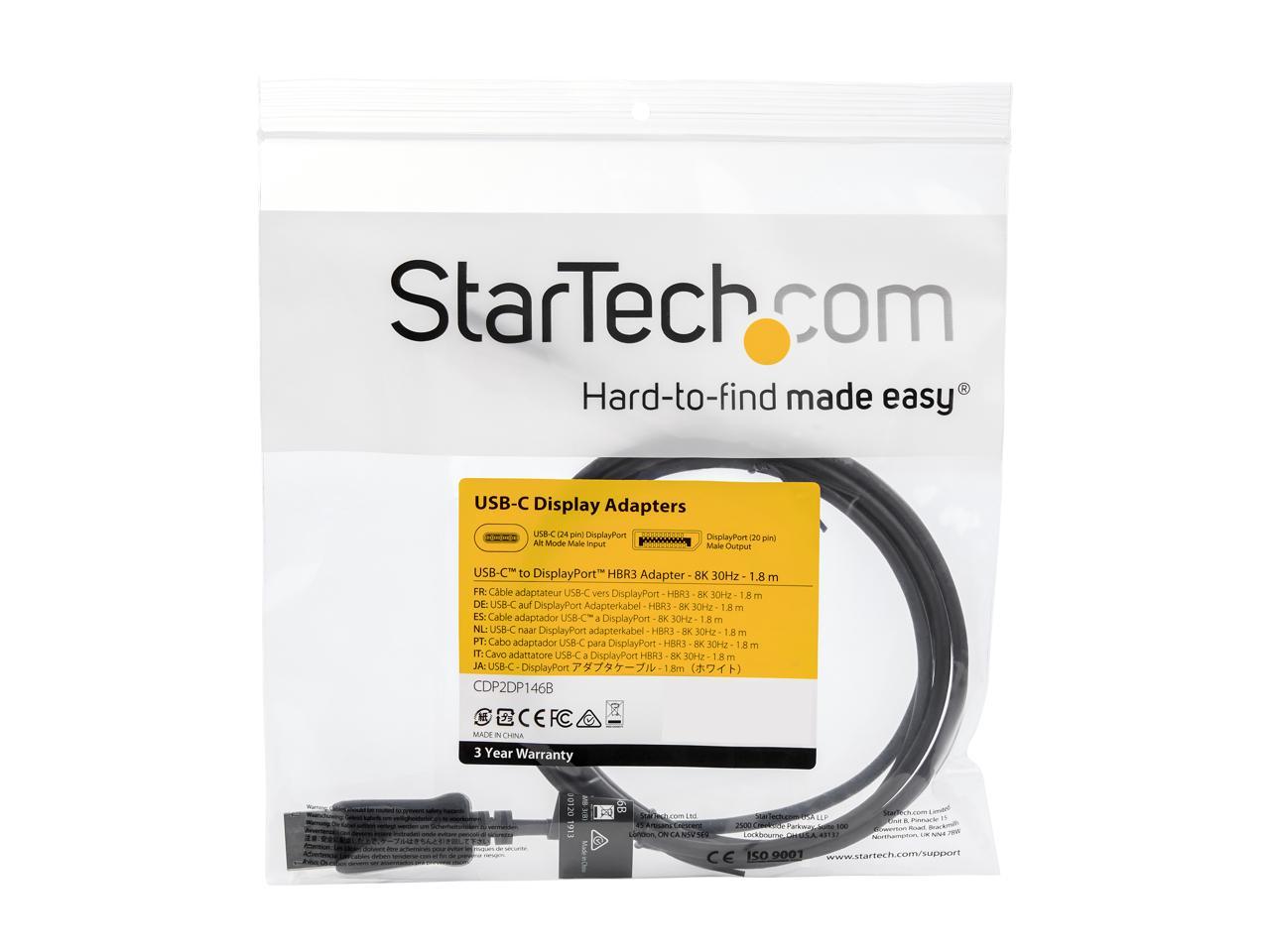 StarTech.com CDP2DP146B 5.9 ft (1.8 m) - USB-C to DisplayPort Adapter Cable - 8K 30Hz - HBR3 - USB-C Adapter - Thunderbolt 3 Compatible 5