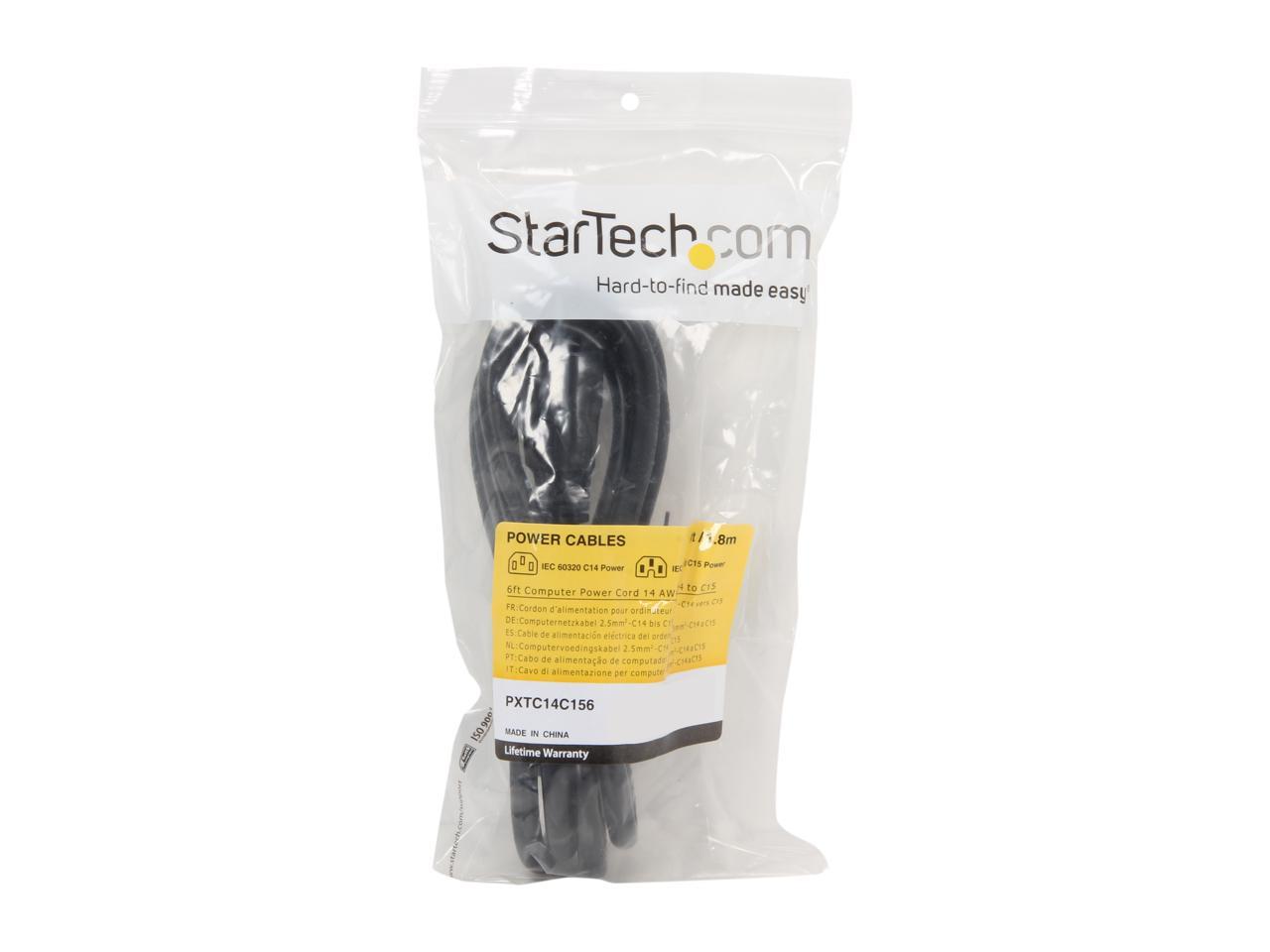 StarTech.com Model PXTC14C156 6 ft. 14 AWG Computer Power Cord - IEC C14 to IEC C15 Female to Female 3