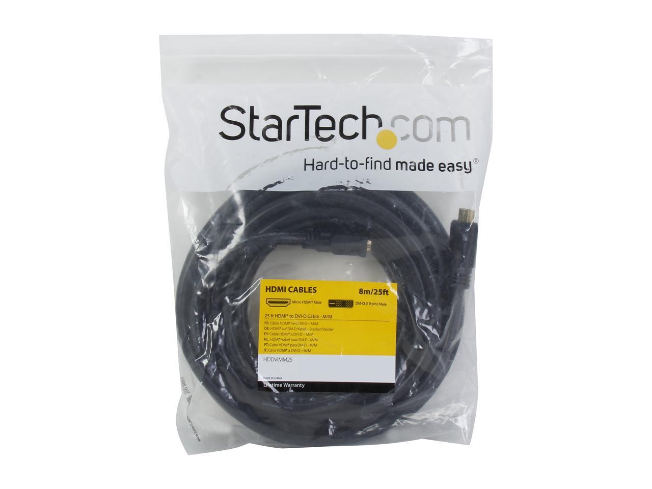 StarTech.com HDDVIMM25 Black Connector A: 1 - HDMI (19 pin) Male Connector B: 1 - DVI-D (19 pin) Male HDMI to DVI-D Cable Male to Male 3