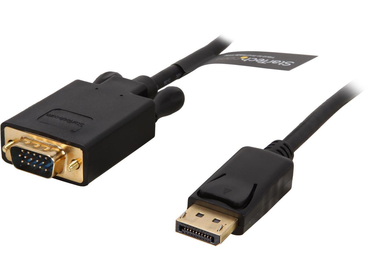 StarTech.com DP2VGAMM3B 3 ft. Black DisplayPort (20 pin) Latching to  VGA (15 pin; High Density D-Sub) Black DisplayPort to VGA Adapter Converter Cable - DP to VGA 1920 x 1200 Male to Male 1