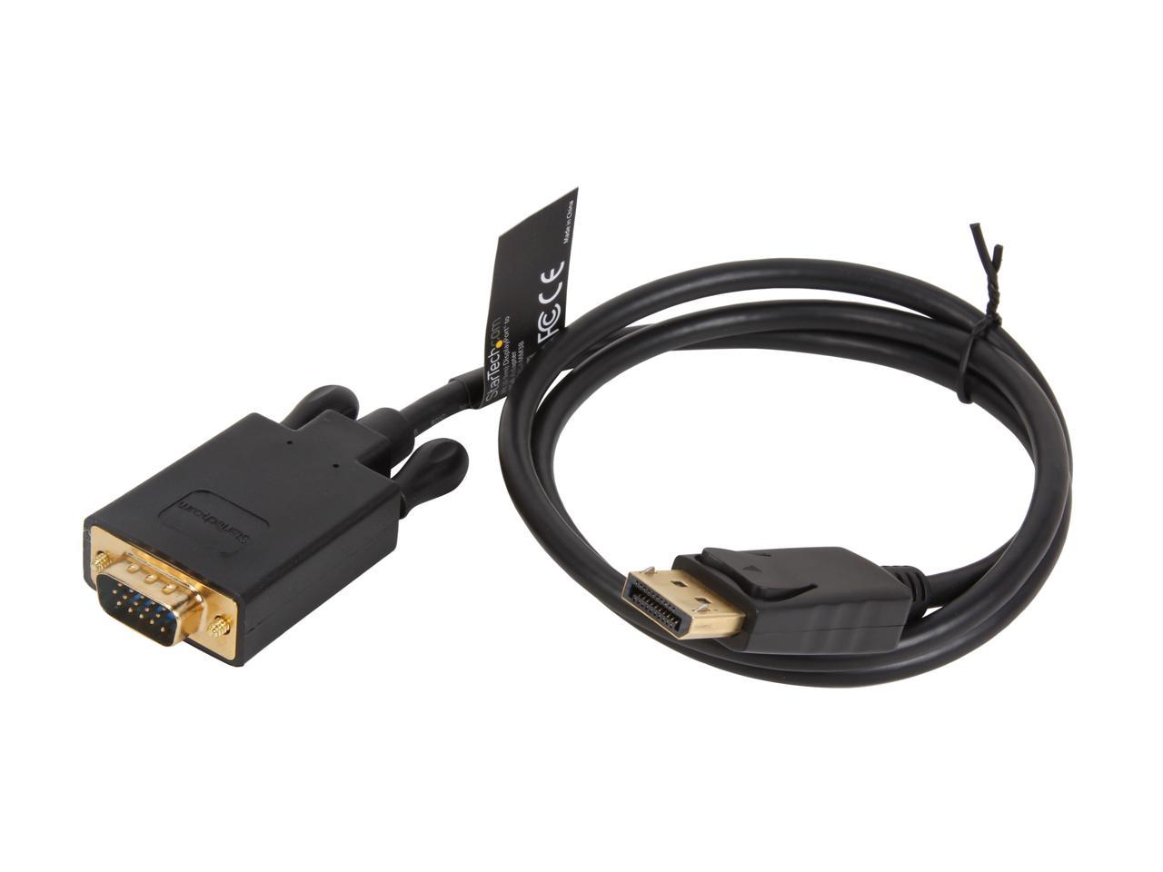 StarTech.com DP2VGAMM3B 3 ft. Black DisplayPort (20 pin) Latching to  VGA (15 pin; High Density D-Sub) Black DisplayPort to VGA Adapter Converter Cable - DP to VGA 1920 x 1200 Male to Male 2