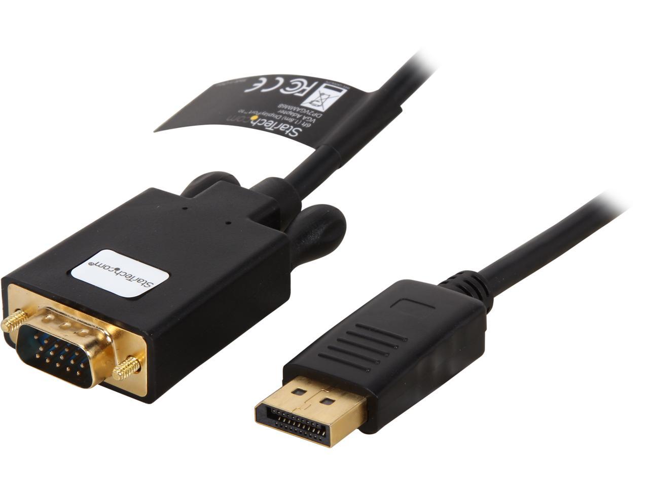 StarTech.com DP2VGAMM6B 6 ft. Black DisplayPort (20 pin) Latching to  VGA (15 pin; High Density D-Sub) Black DisplayPort to VGA Adapter Converter Cable - DP to VGA 1920 x 1200 Male to Male 1