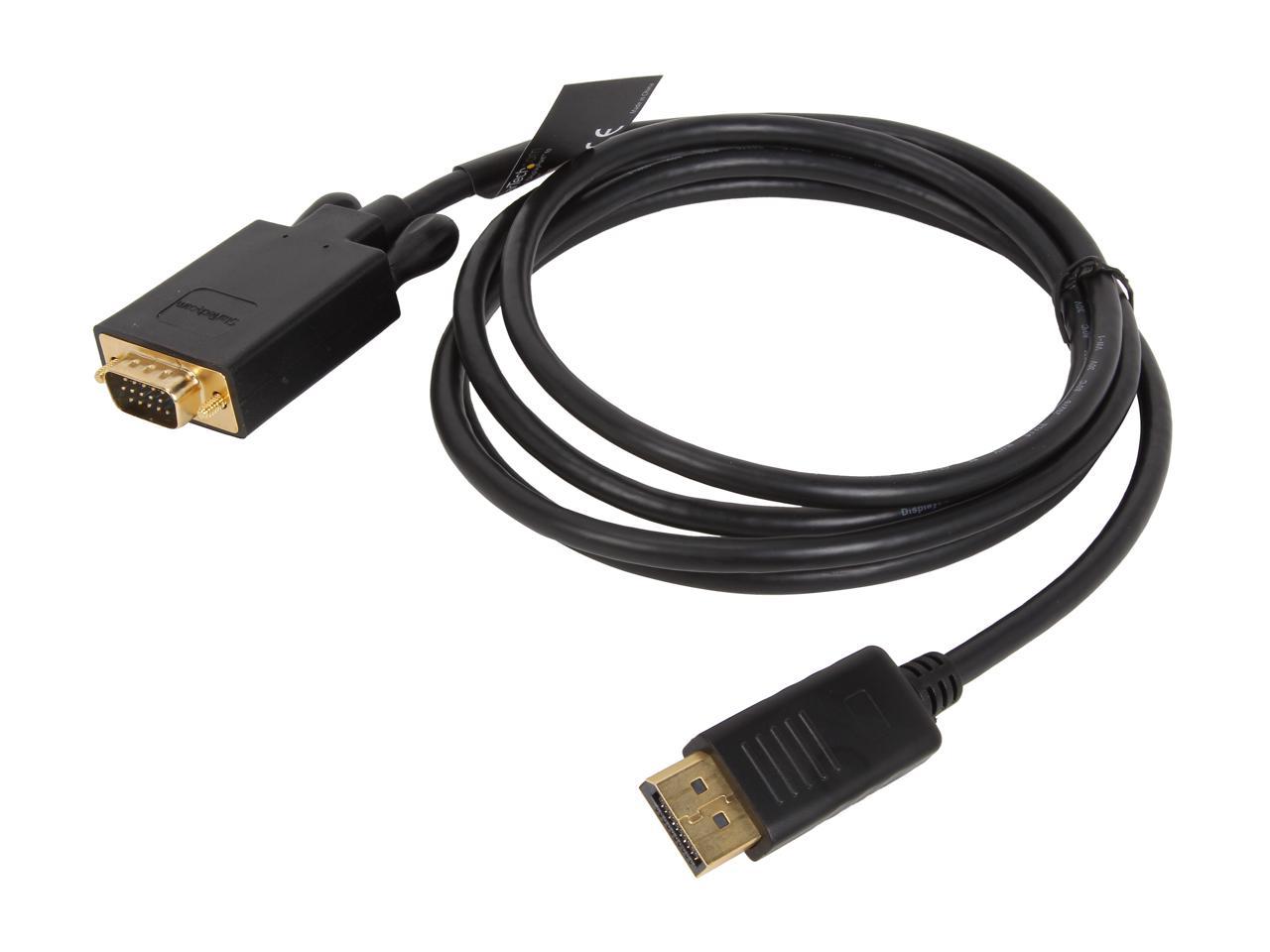 StarTech.com DP2VGAMM6B 6 ft. Black DisplayPort (20 pin) Latching to  VGA (15 pin; High Density D-Sub) Black DisplayPort to VGA Adapter Converter Cable - DP to VGA 1920 x 1200 Male to Male 2