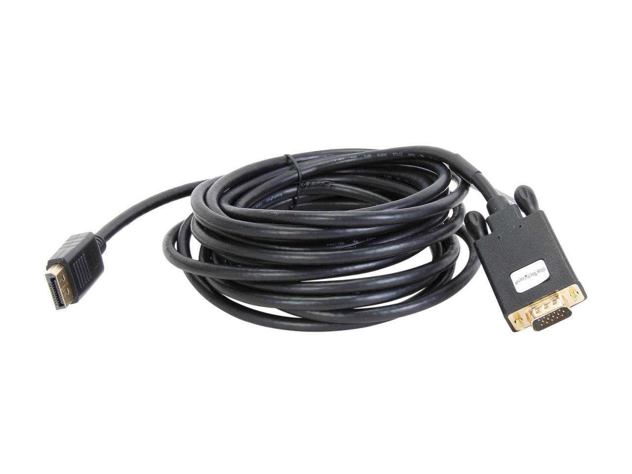 StarTech.com DP2VGAMM15B 15 ft. Black Connector A: 1 x DisplayPort (20 pin) Latching Male  

Connector B: 1 x VGA (15 pin; High Density D-Sub) Male DisplayPort Cable 1920 x 1200 Male to Male 2