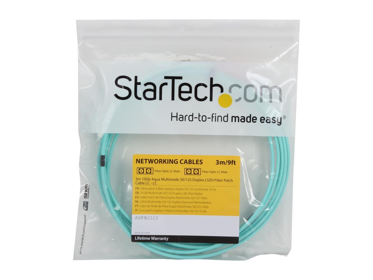 StarTech.com A50FBLCLC3 9.8 ft [3 m] 10 Gb Aqua Multimode 50/125 Duplex LSZH Fiber Patch Cable Male to Male 3