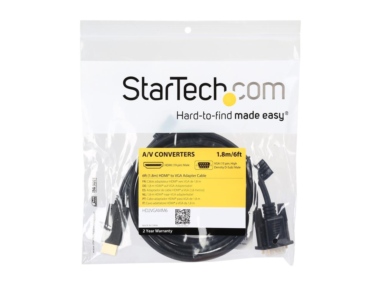 StarTech.com HD2VGAMM6 HDMI to VGA active converter cable - HDMI to VGA adapter - 1920 x 1200 or 1080p 3