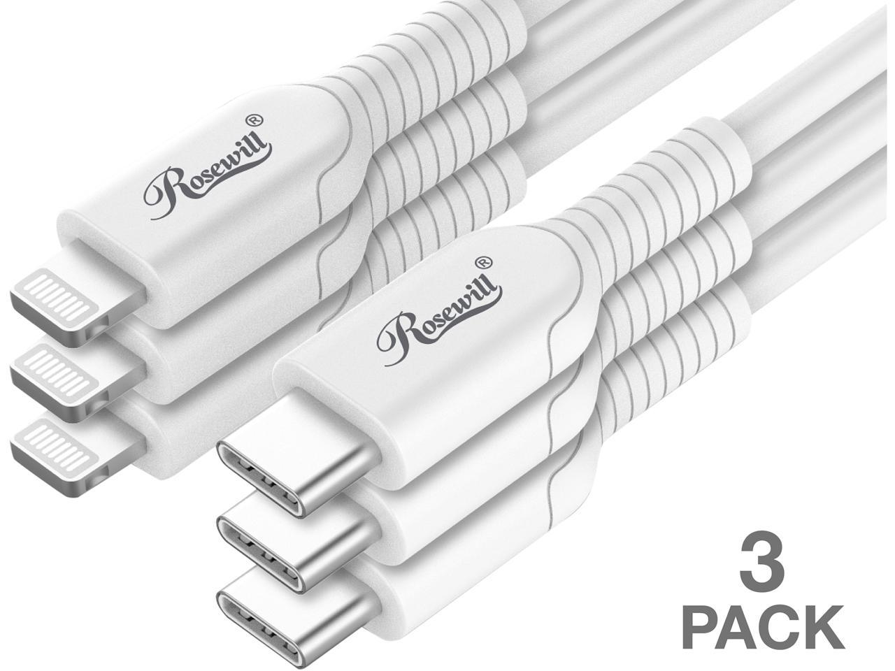 Rosewill iPhone Fast Charger Cable, USB-C to Lightning Cable, MFi Certified, for Apple iPhone, iPad Pro, AirPods, Supports Power Delivery, White, 6 Feet, 3-Pack - RCCC-21006 1