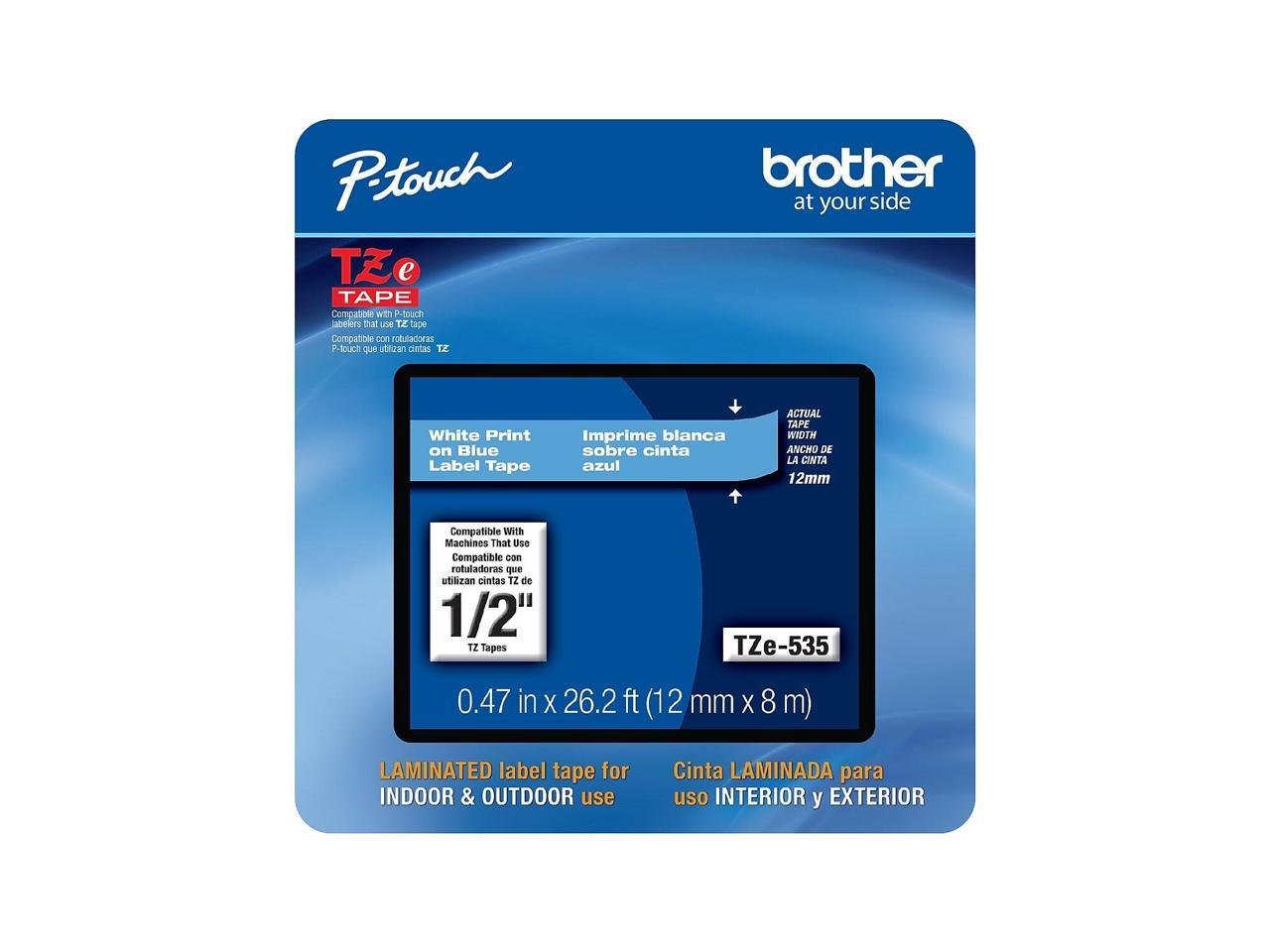 Brother P-touch TZe-535CS Laminated Label Maker Tape 1/2" x 26-2/10' White on Blue (TZe-535CS) TZE535CS 1