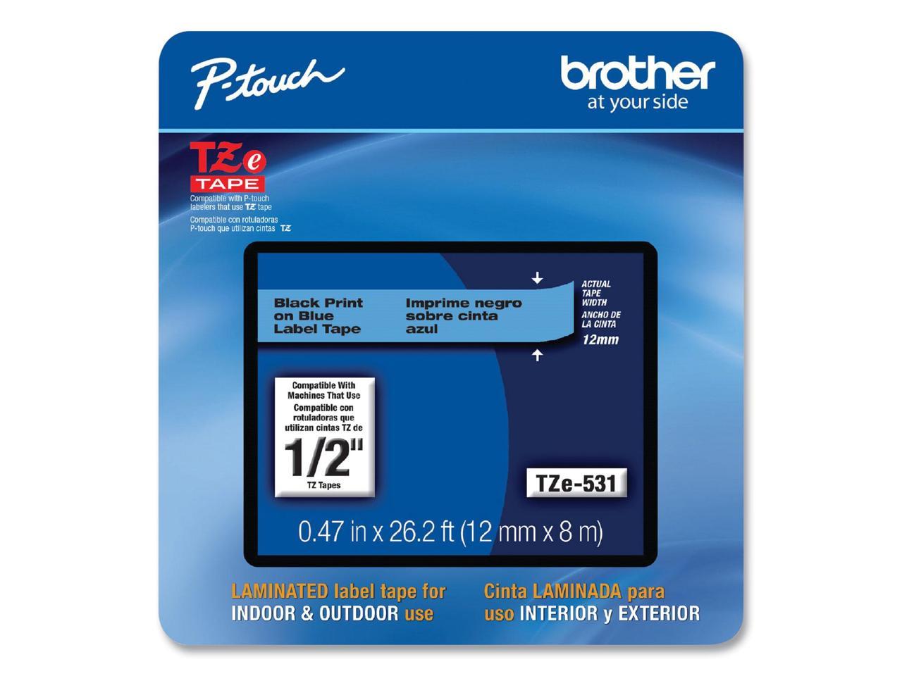 Brother P-touch TZe-531CS Laminated Label Maker Tape 1/2" x 26-2/10' Black on Blue (TZe-531CS) TZE531CS 1