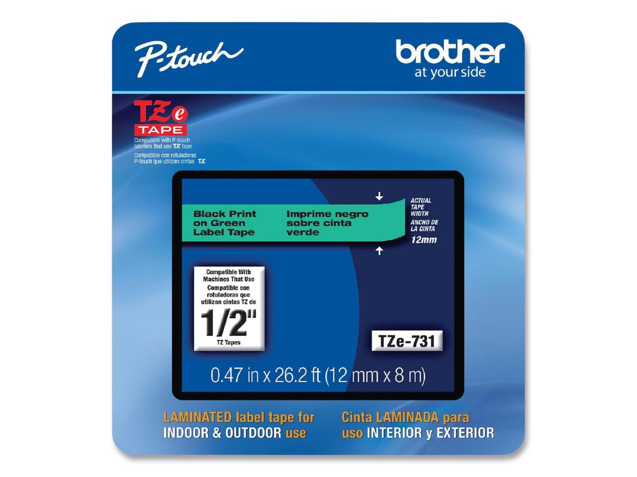 Brother P-touch TZe-731CS Laminated Label Maker Tape 1/2" x 26-2/10' Black on Green (TZe-731CS) TZE731CS 1