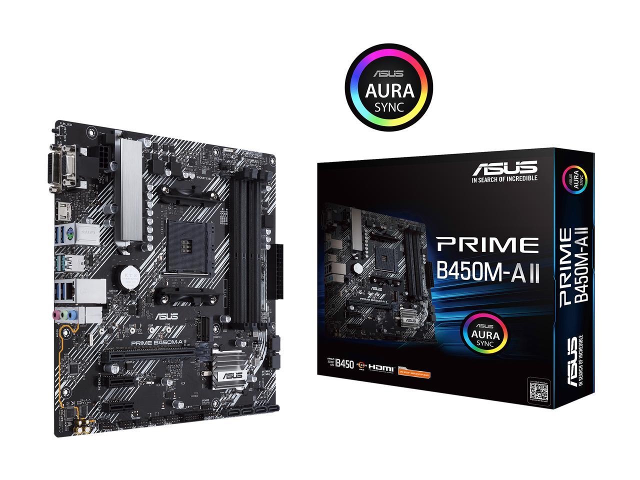 ASUS Prime B450M-A II AMD AM4 (Ryzen 5000, 3rd/2nd/1st Gen Ryzen Micro ATX Motherboard (128GB DDR4, 4400 O.C.), NVMe, HDMI 2.0b/DVI/D-Sub, USB 3.2 Gen 2, BIOS Flashback, and Aura Sync) 1