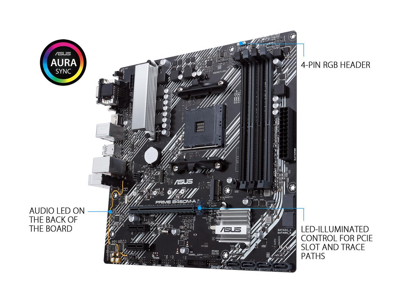 ASUS Prime B450M-A II AMD AM4 (Ryzen 5000, 3rd/2nd/1st Gen Ryzen Micro ATX Motherboard (128GB DDR4, 4400 O.C.), NVMe, HDMI 2.0b/DVI/D-Sub, USB 3.2 Gen 2, BIOS Flashback, and Aura Sync) 4