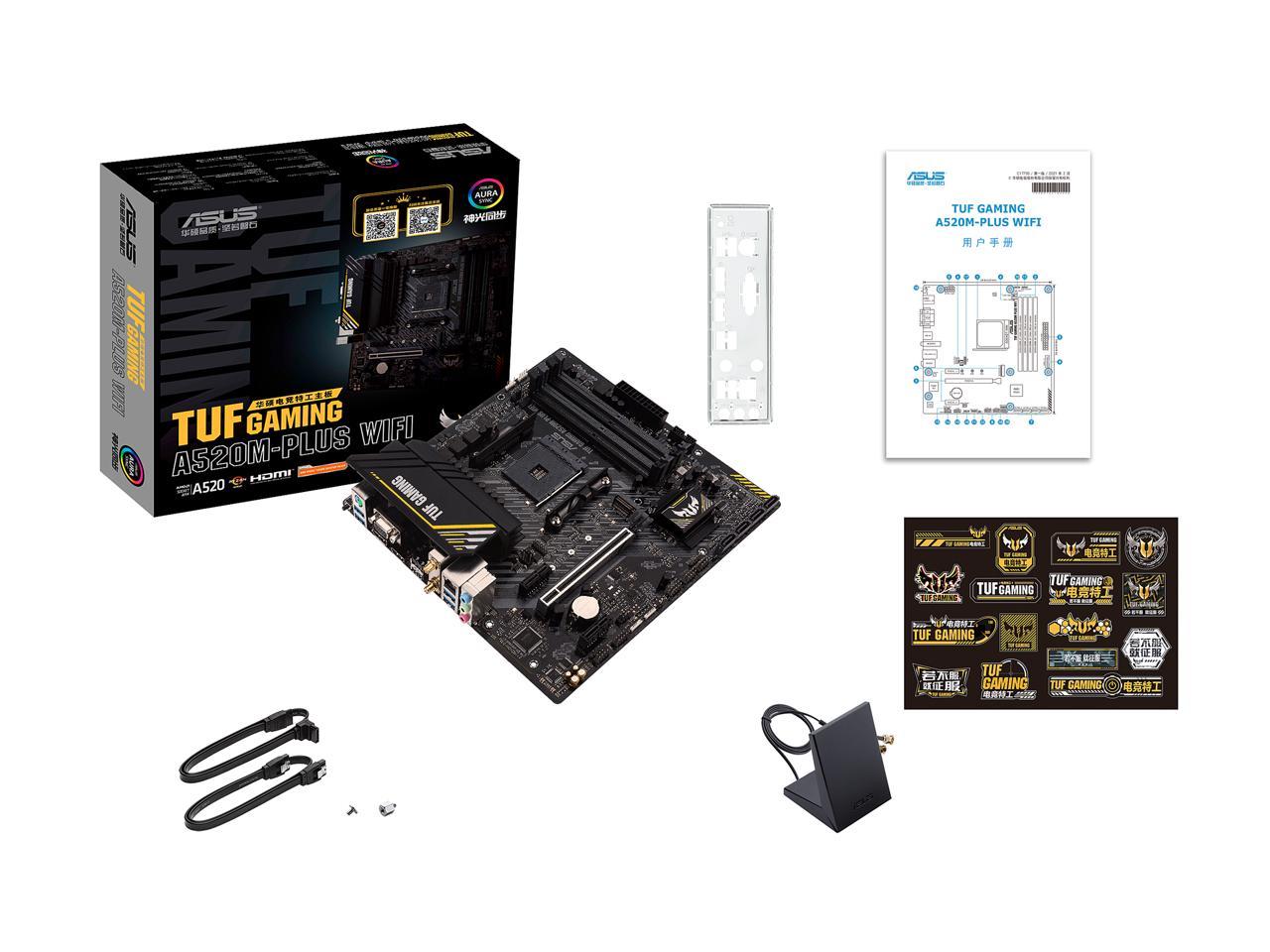 ASUS TUF Gaming A520M-PLUS (WiFi) AMD AM4 (3rd Gen Ryzen™) microATX Gaming Motherboard (M.2 Support, 802.11ac Wi-Fi, DisplayPort, HDMI, D-Sub, USB 3.2 Gen 1 Type-A and Aura Addressable Gen 2 headers) 3