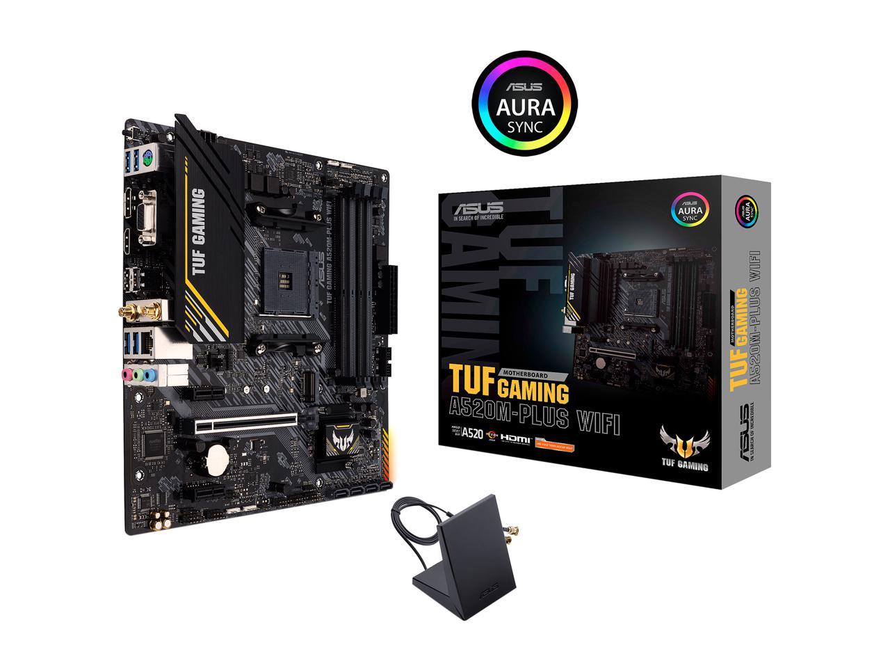 ASUS TUF Gaming A520M-PLUS (WiFi) AMD AM4 (3rd Gen Ryzen™) microATX Gaming Motherboard (M.2 Support, 802.11ac Wi-Fi, DisplayPort, HDMI, D-Sub, USB 3.2 Gen 1 Type-A and Aura Addressable Gen 2 headers) 5