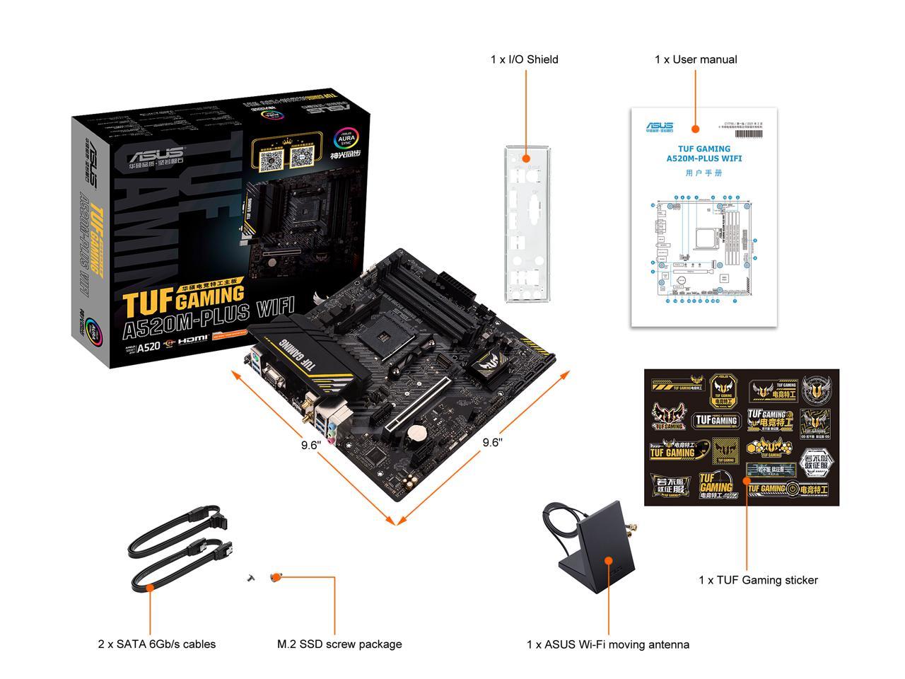 ASUS TUF Gaming A520M-PLUS (WiFi) AMD AM4 (3rd Gen Ryzen™) microATX Gaming Motherboard (M.2 Support, 802.11ac Wi-Fi, DisplayPort, HDMI, D-Sub, USB 3.2 Gen 1 Type-A and Aura Addressable Gen 2 headers) 4