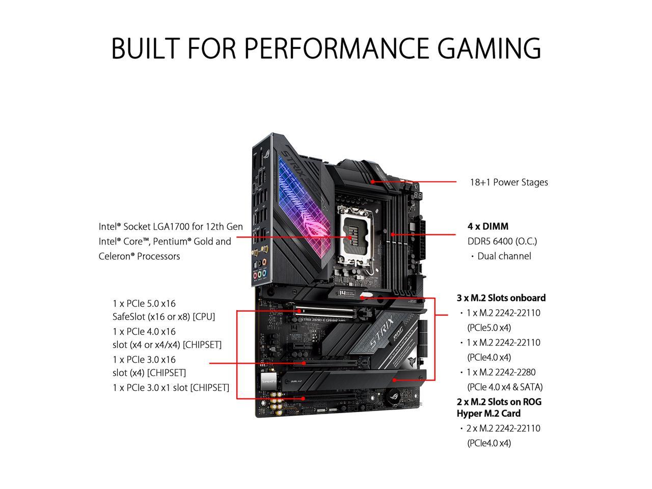 ASUS ROG Strix Z690-E Gaming WiFi 6E LGA 1700(Intel® 12th&13th Gen)ATX gaming motherboard(PCIe 5.0, DDR5,18+1 ower stages,2.5 Gb LAN,Bluetooth v5.2,Thunderbolt 4,support up to 5xM.2,1xPCIe 5.0 M.2) 3