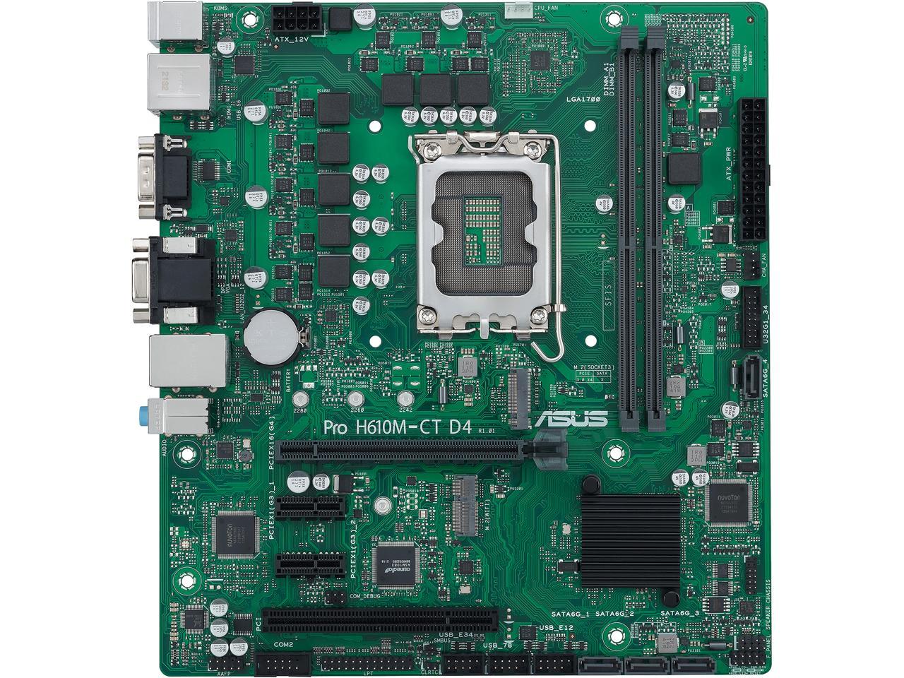 ASUS Pro H610M-CT D4-CSM LGA 1700 (Intel 12th & 13th Gen & Intel vPro) TCO-optimized Commercial Motherboard (PCIe 4.0, DDR4 3200, DP, HDMI, D-Sub, USB 3.2 Gen 2, M.2, M.2 key E slot, TPM IC onboard) 1