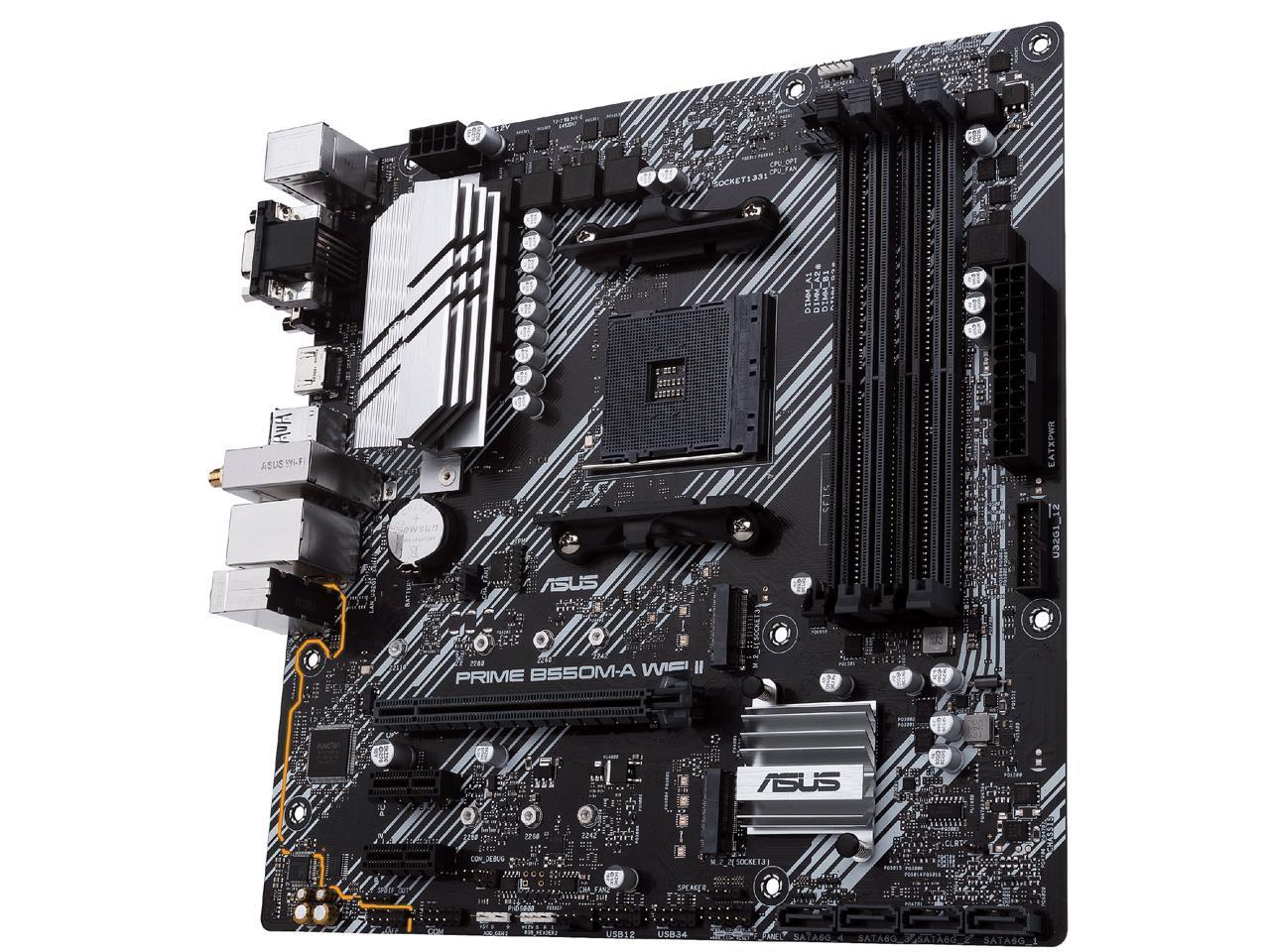 ASUS Prime B550M-A WiFi II AMD AM4 (3rd Gen Ryzen) Micro ATX Motherboard (PCIe 4.0, WiFi 6, ECC Memory, 1Gb LAN, HDMI 2.1/D-Sub, 4K@60HZ, Addressable Gen 2 RGB Header and Aura Sync) 3